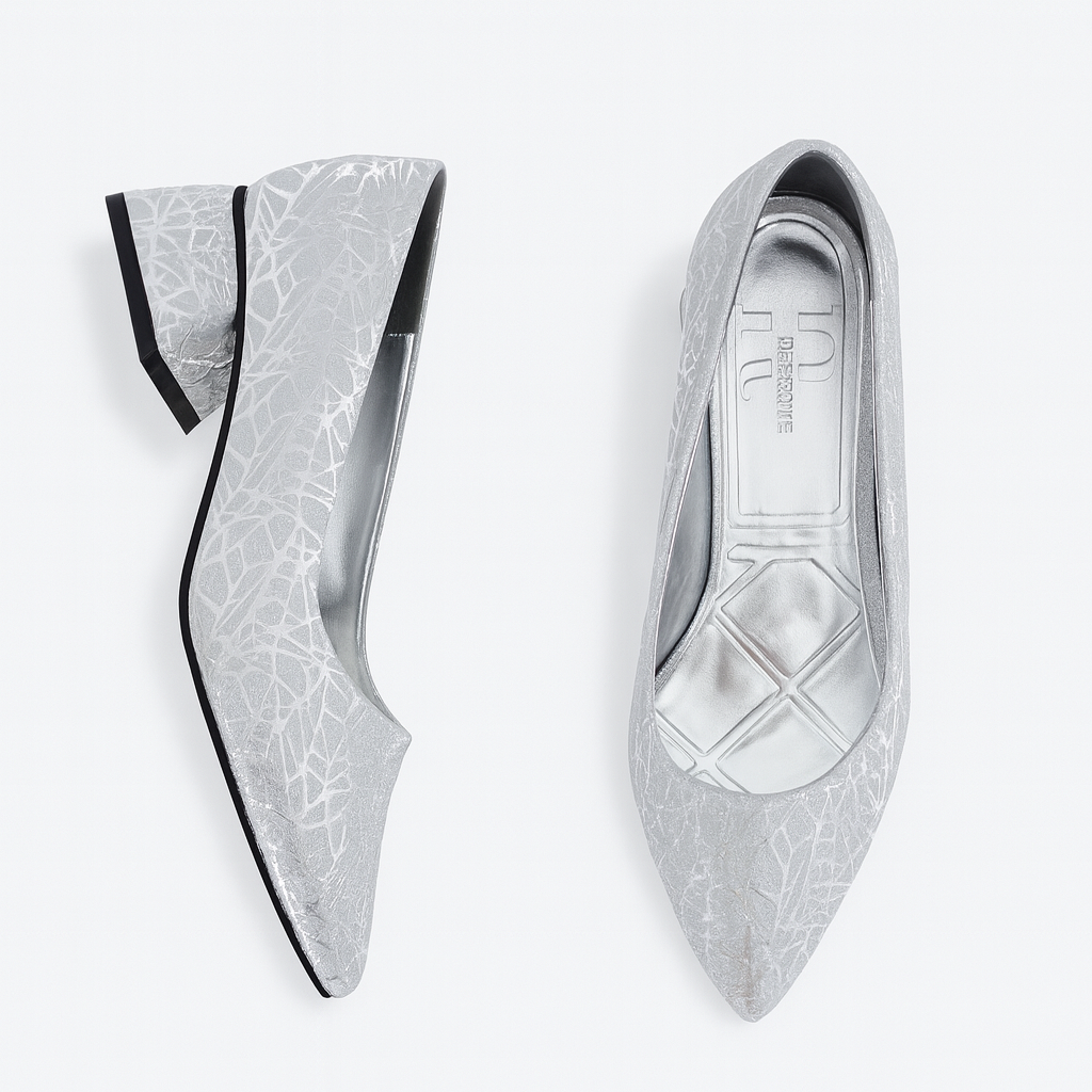 Şimal Kadın Simli 3 cm Kalın Topuklu Ayakkabı Gümüş