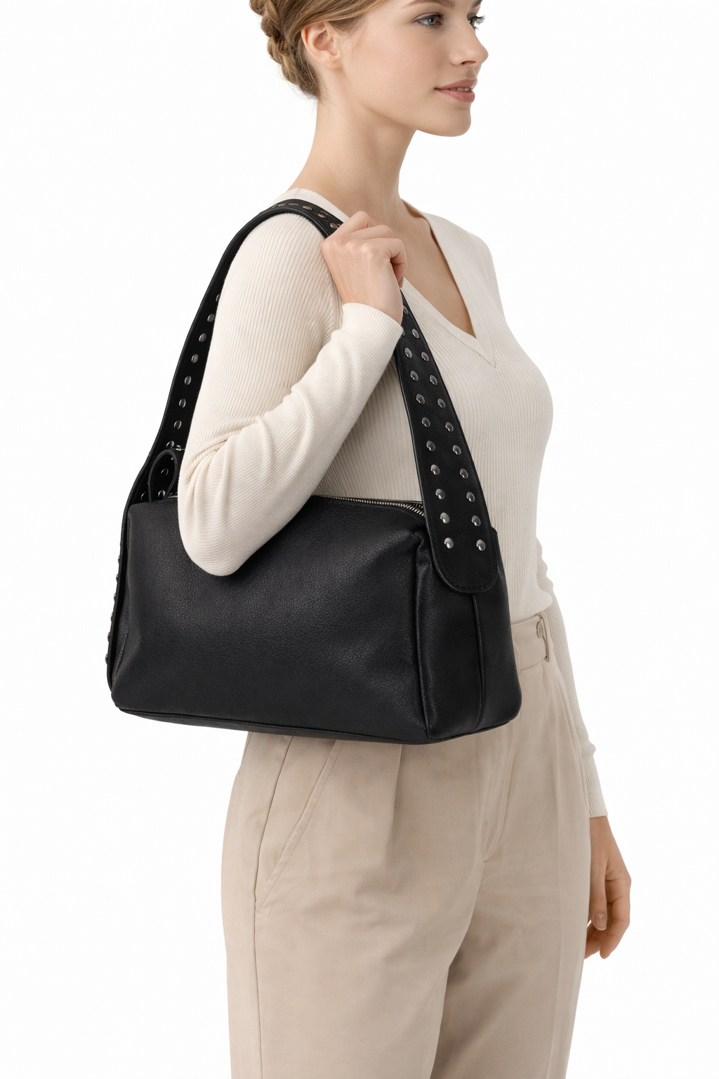 Nova Siyah Zımbalı Kadın Şık Çanta