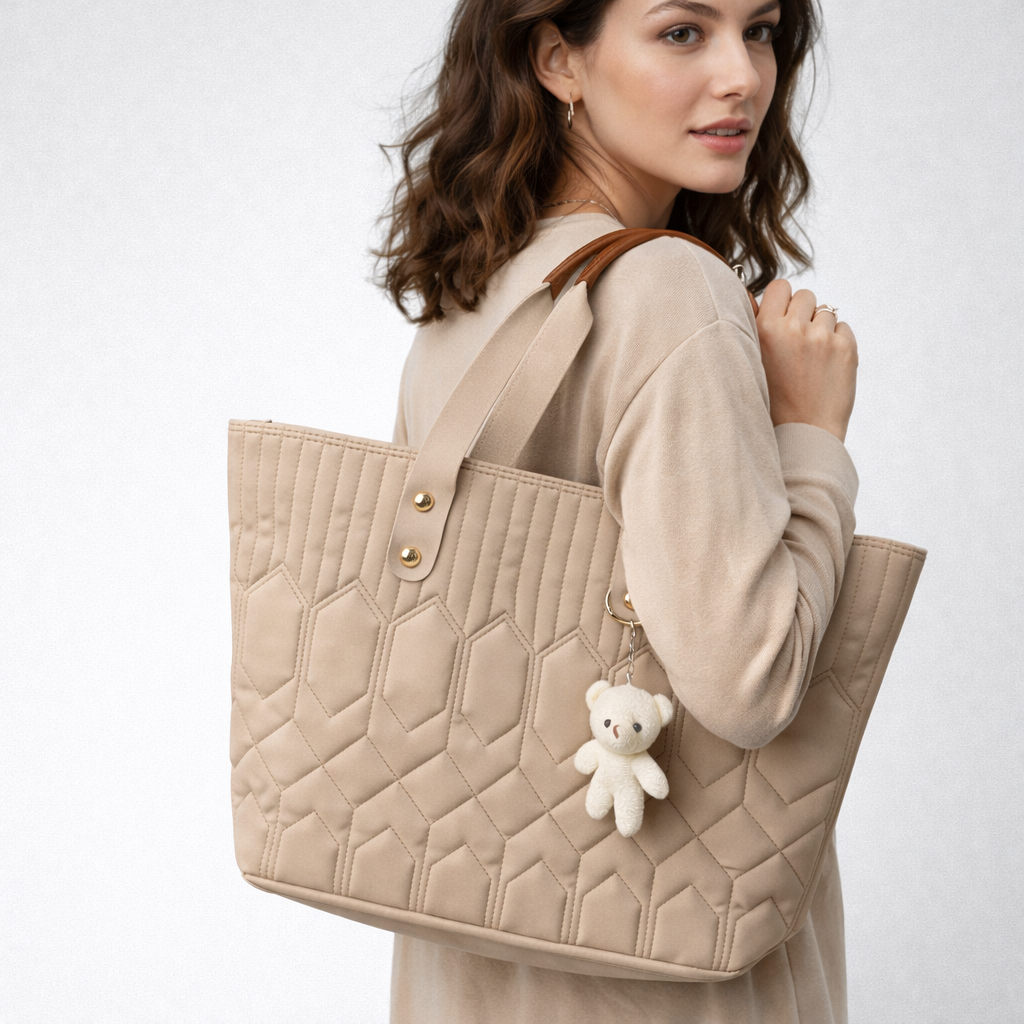 Nara Ayıcık Detaylı Krem Günlük Çanta