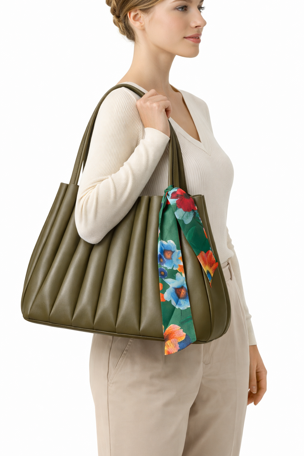 Luna Kadın Haki Yeşil Fularlı Modern Şık Çanta