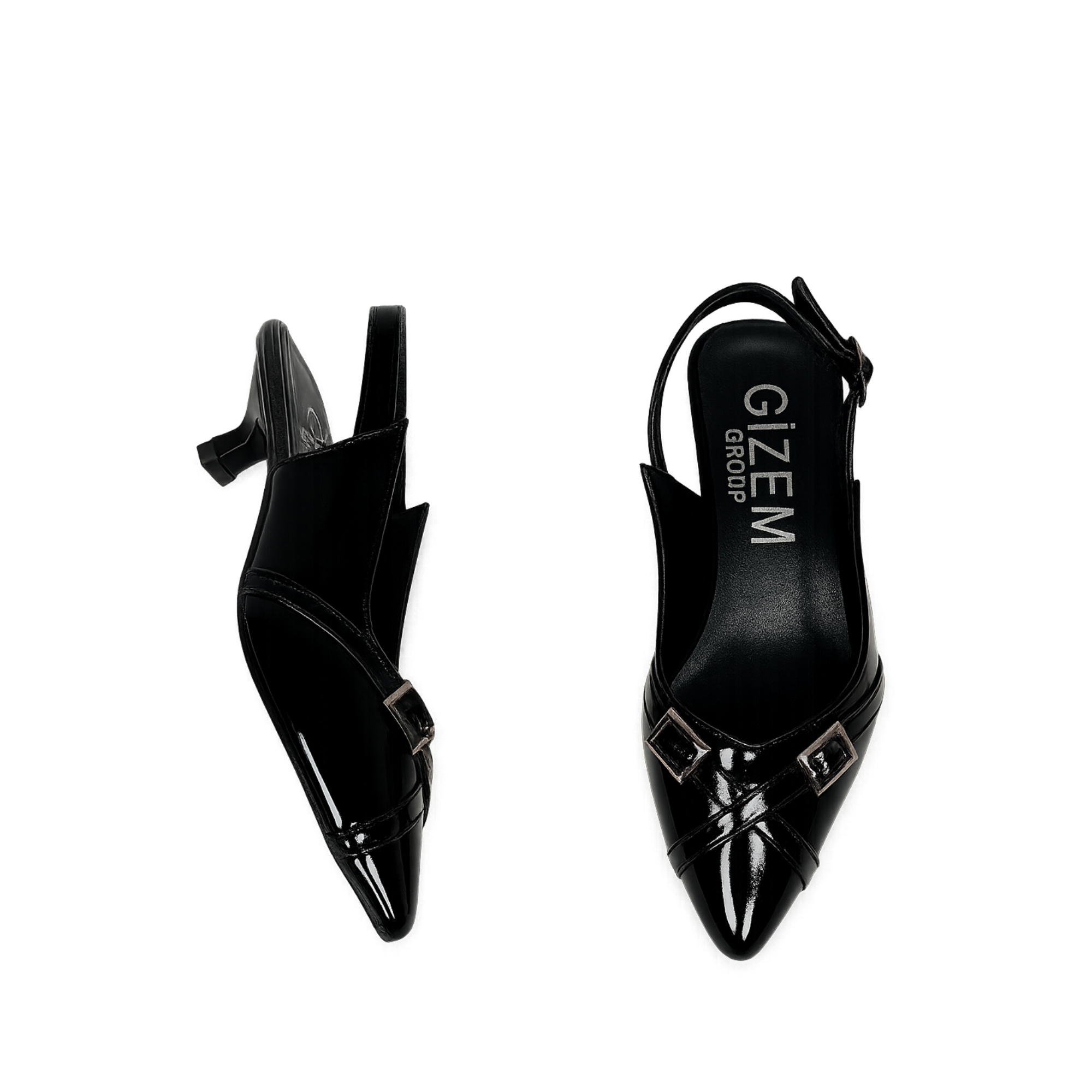 Sofia Siyah Mini Topuk Açık Ayarlanabilir Topuklu Ayakkabı