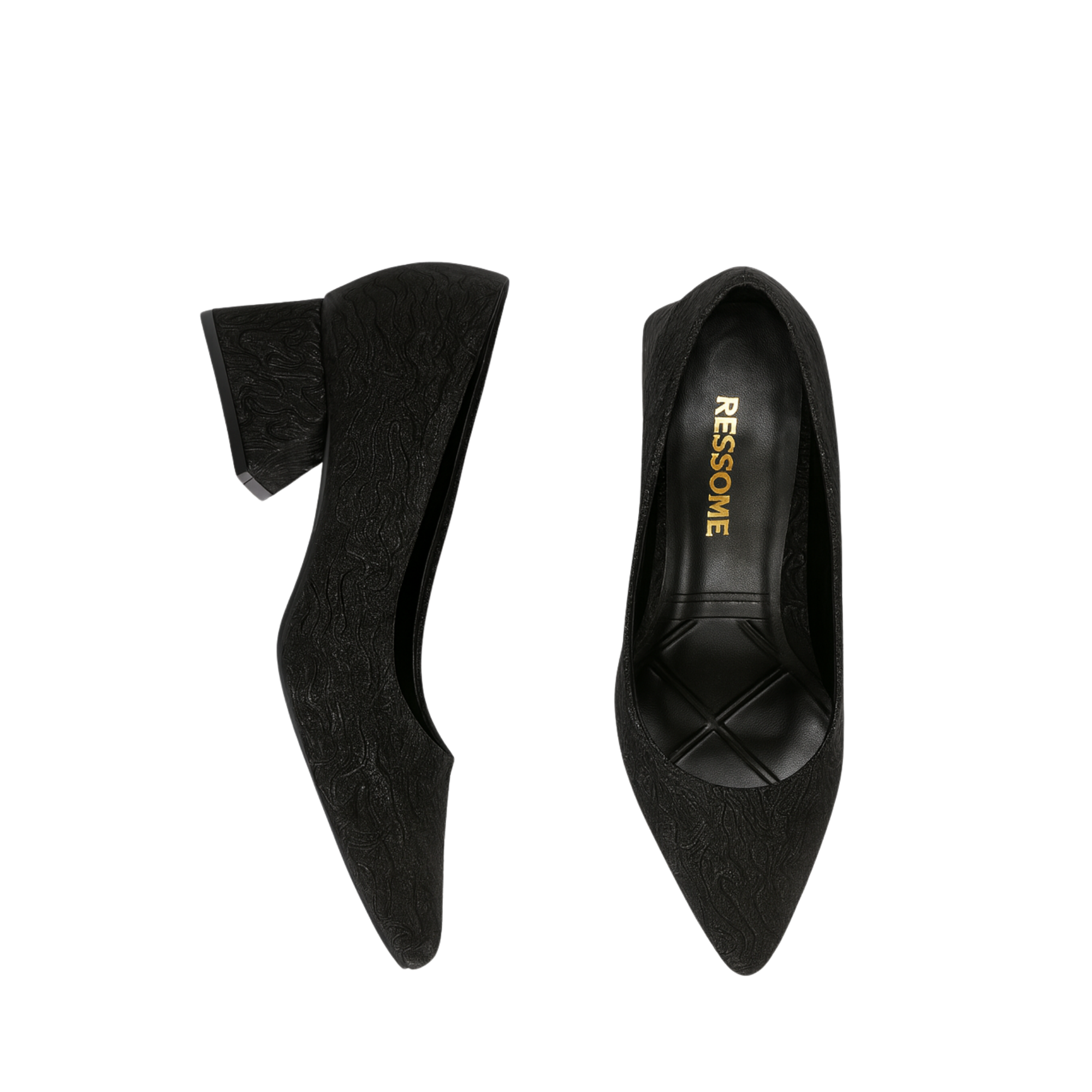 Şimal Kadın Simli 3 cm Kalın Topuklu Ayakkabı Desenli Siyah