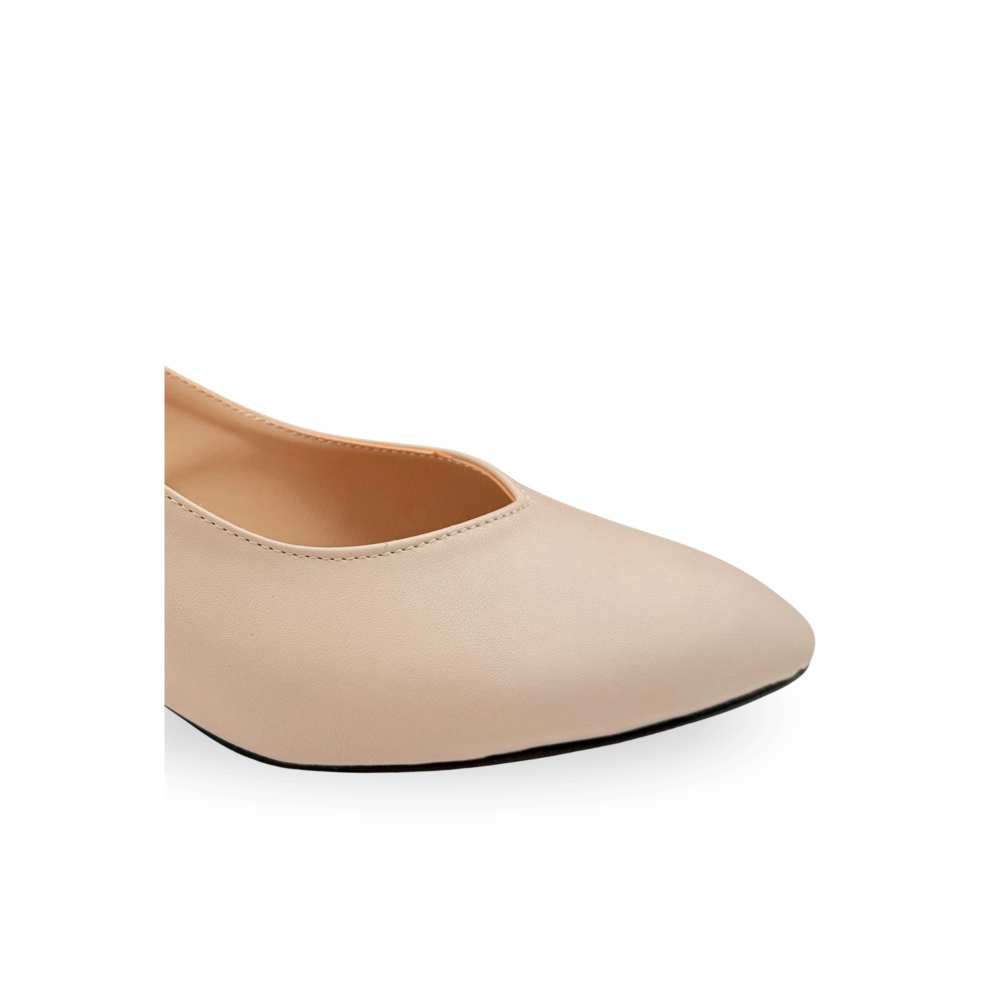 Verde Kadın Bej Arkası Açık Deri 3 Cm Topuklu Rahat Klasik Ayakkabı