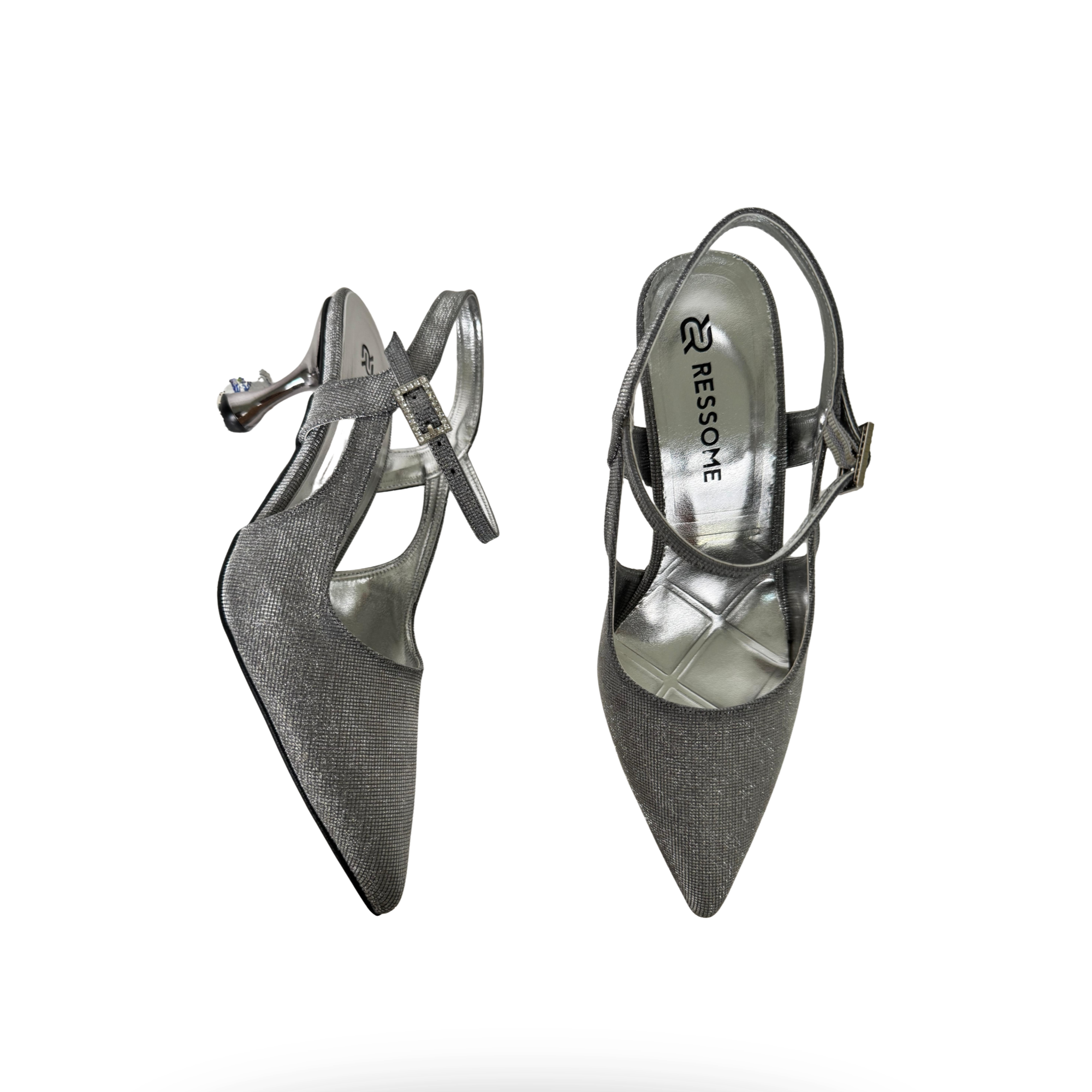 Kontes Kadın Simli Platin 7 Cm İnce Topuklu Stiletto