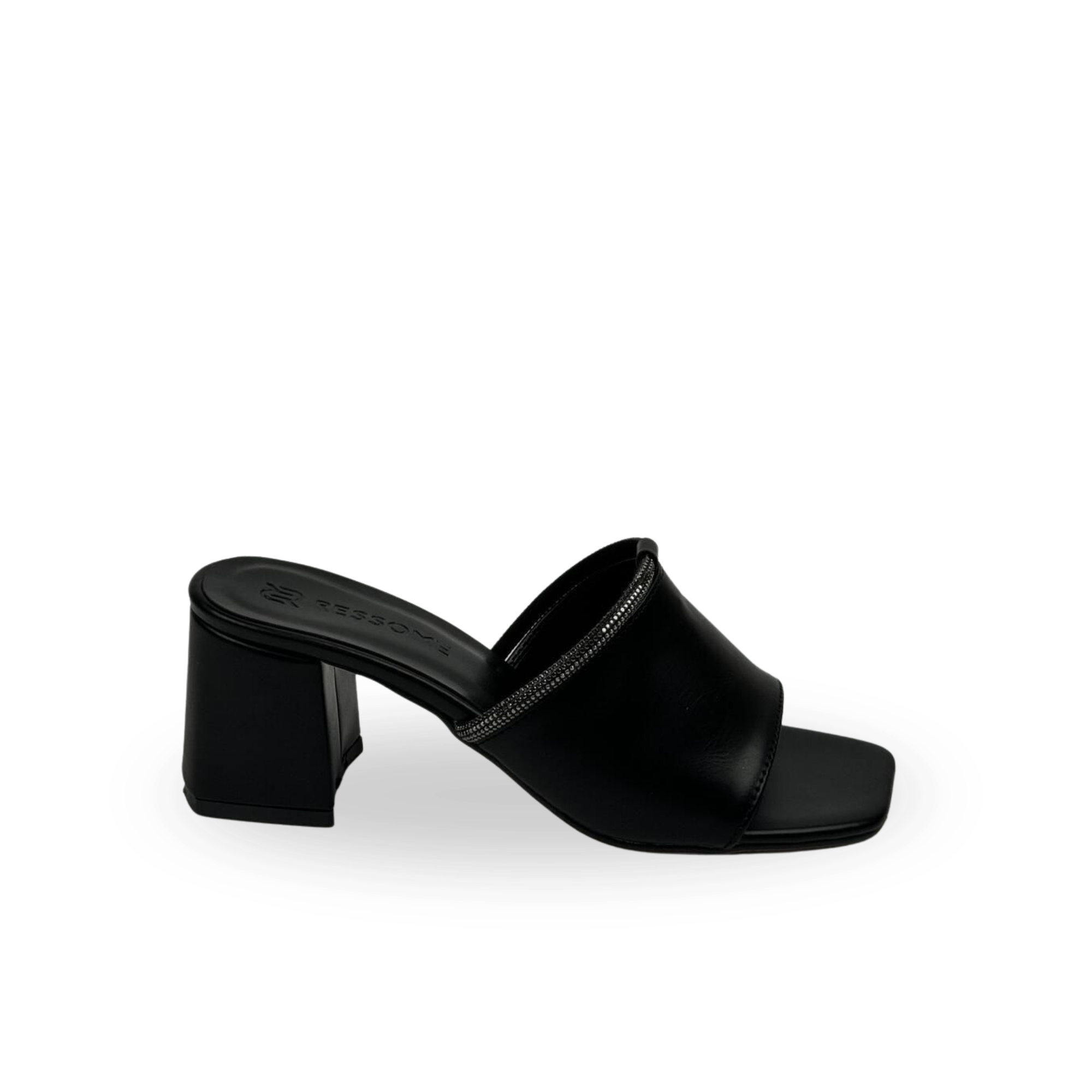 Luna Kadın Siyah Taş Detaylı Bantlı 5 Cm Topuklu Terlik