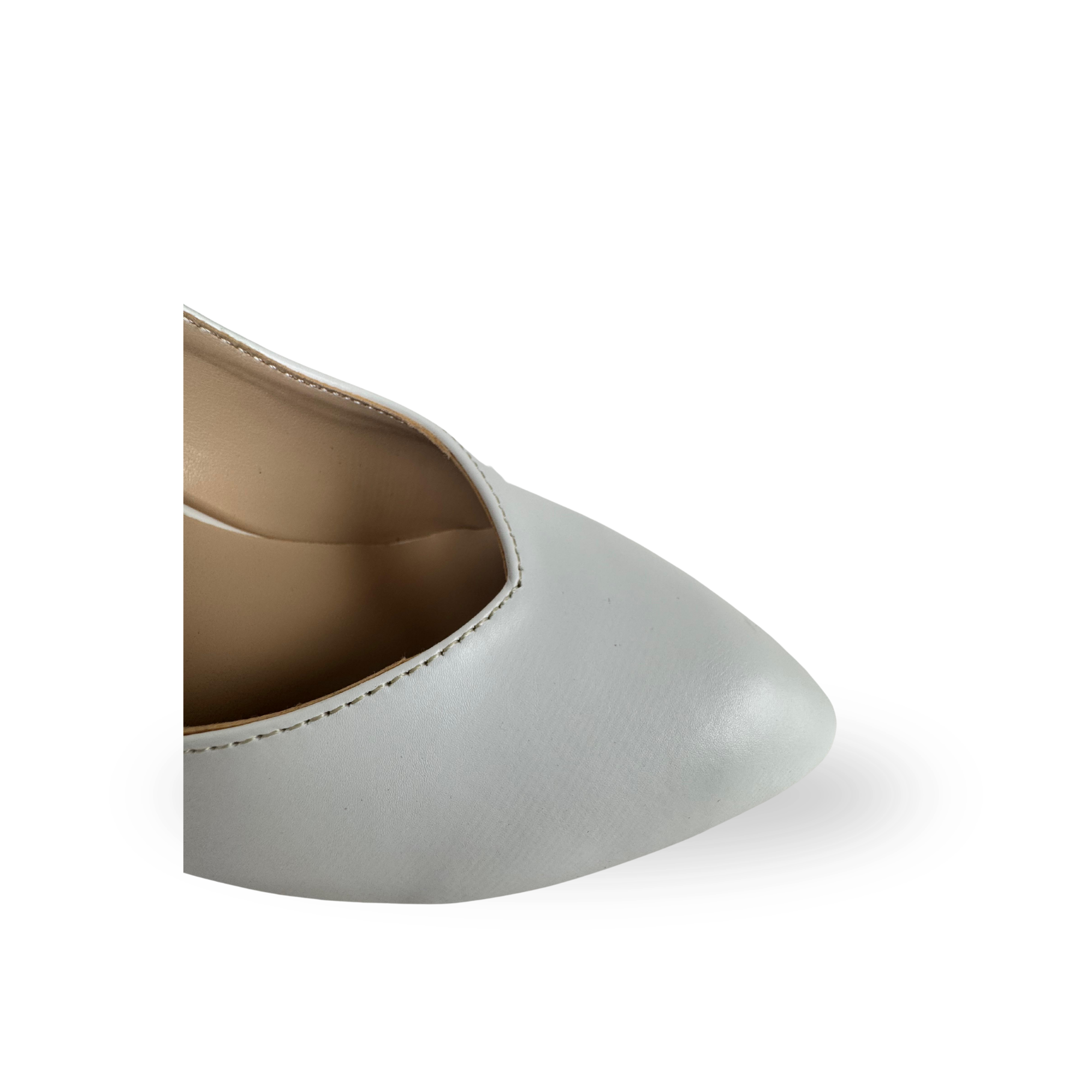 Verde Beyaz Kadın Arkası Açık Deri 5 Cm Topuklu Klasik Ayakkabı