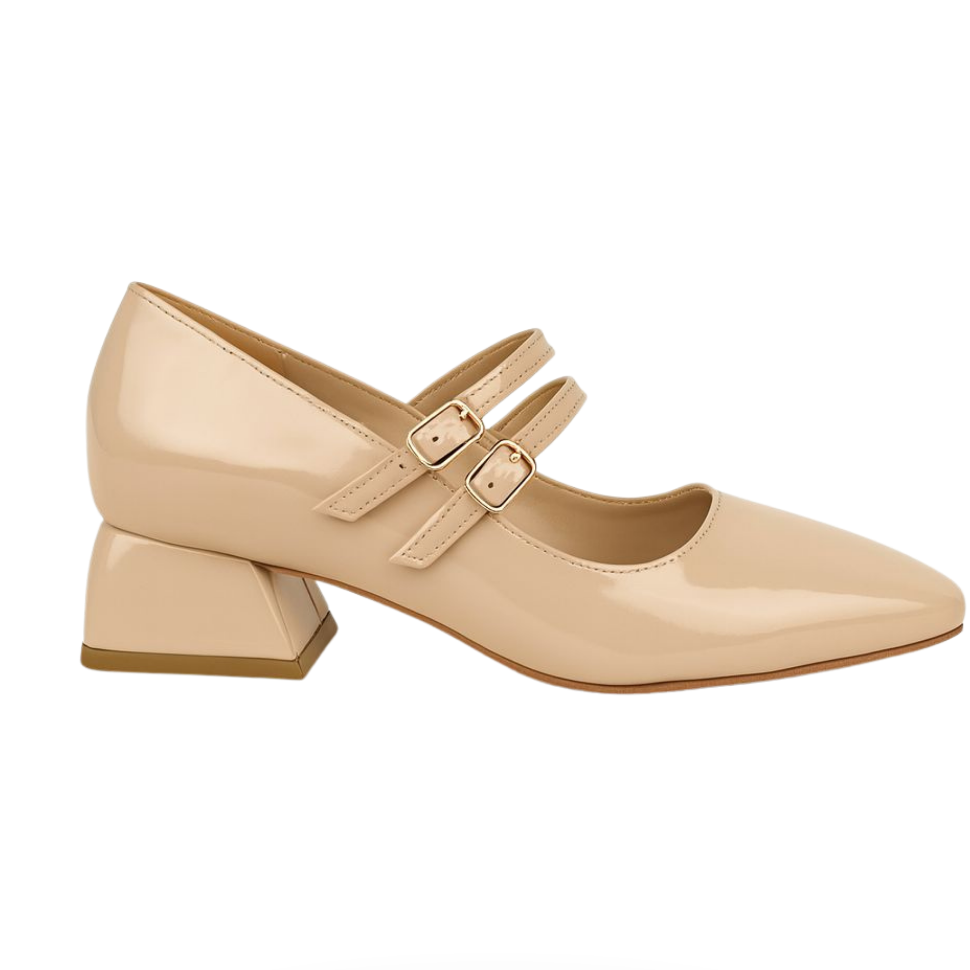 Lena Sky Kadın 3 cm Düşük topuklu Retro Rugan Bej