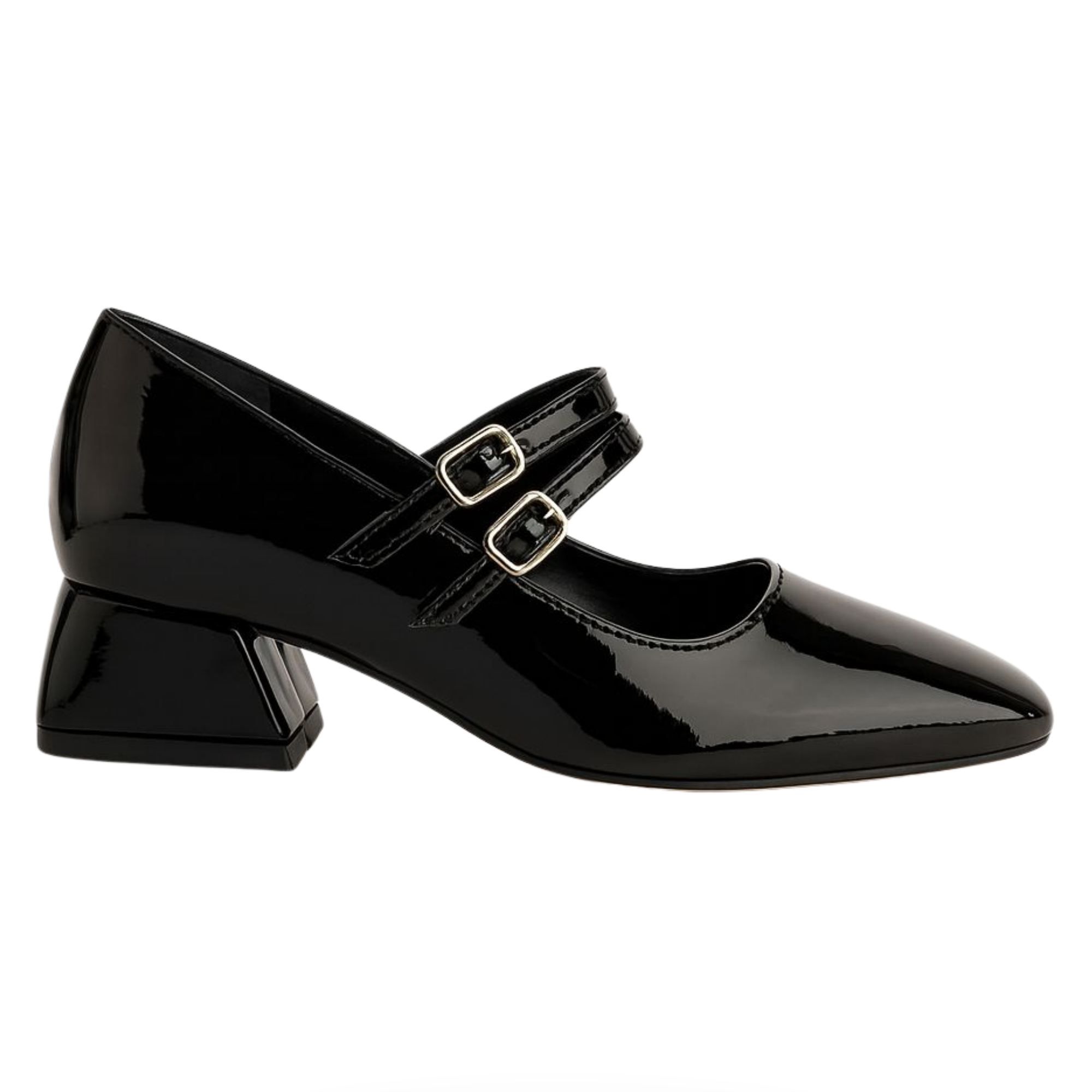 Lena Sky Kadın 3 cm Düşük topuklu Retro Rugan Siyah