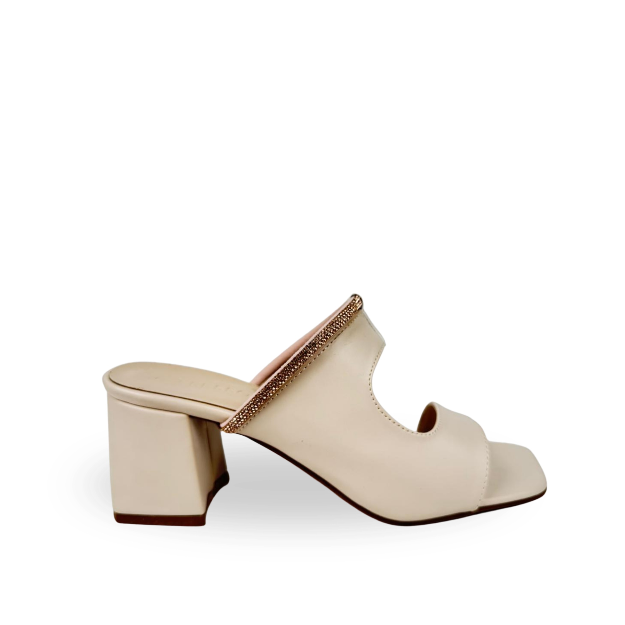 Luna Bej Kadın 5 Cm Deri Taşlı Topuklu Terlik