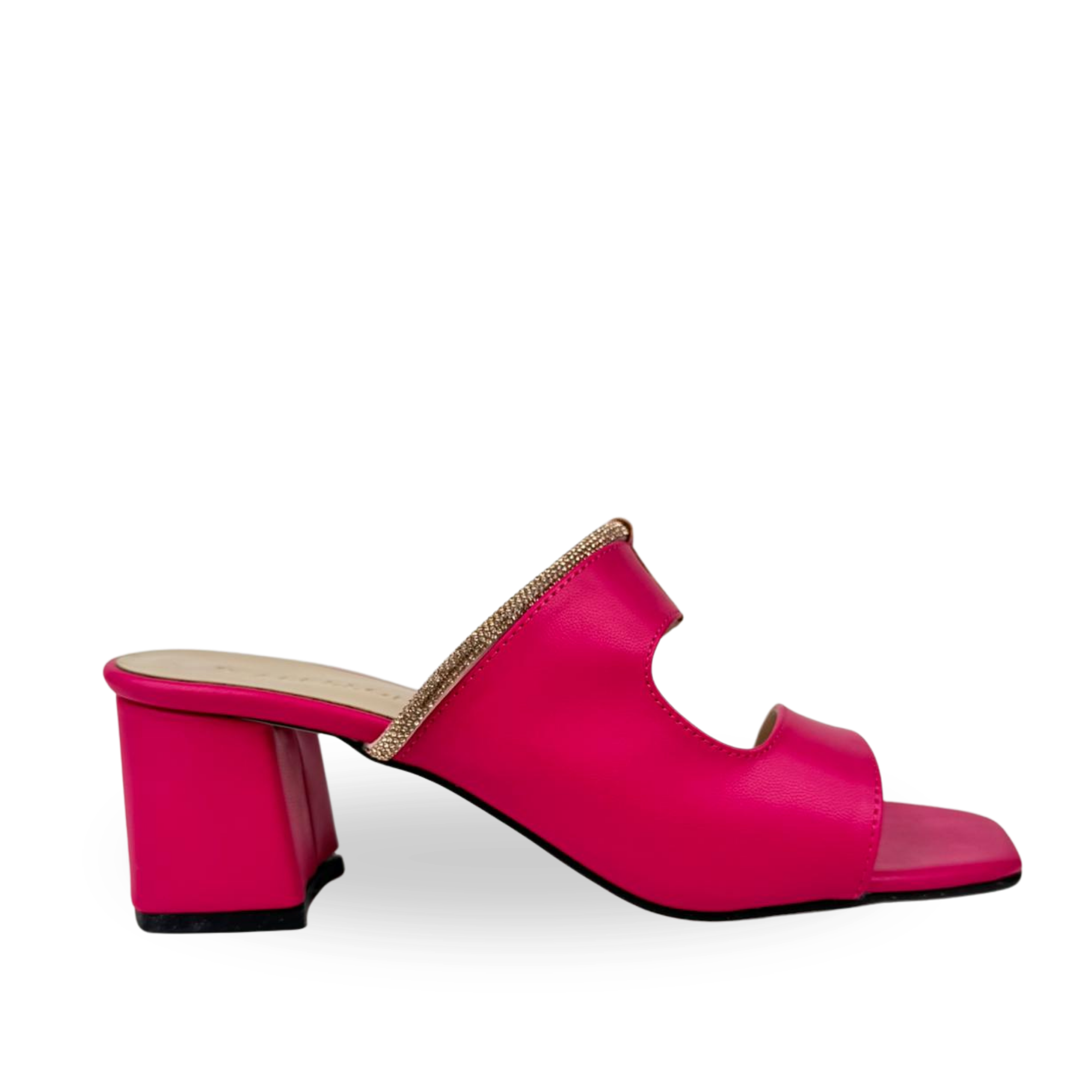 Luna Pembe Kadın 5 Cm Deri Taşlı Topuklu Terlik