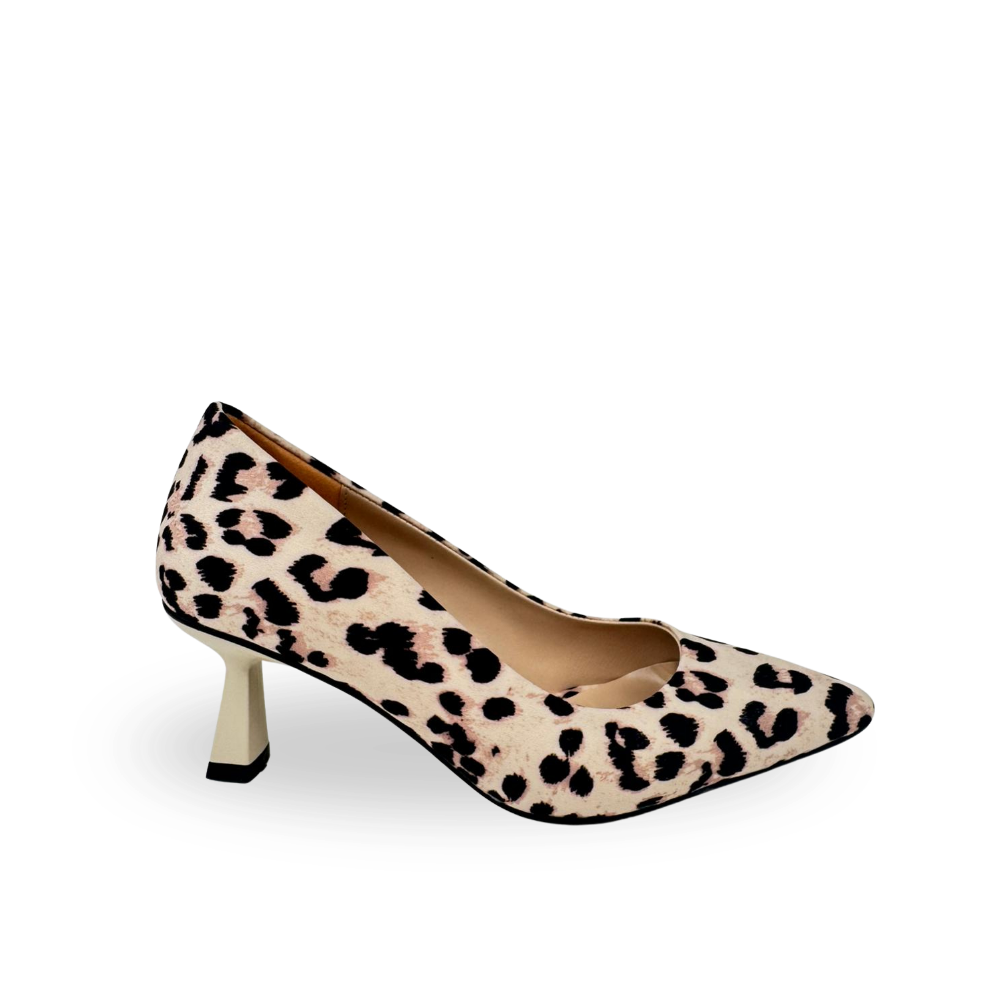 Panya Kadın Leopar Bej Deri 7 Cm Şampanya Topuklu Stiletto