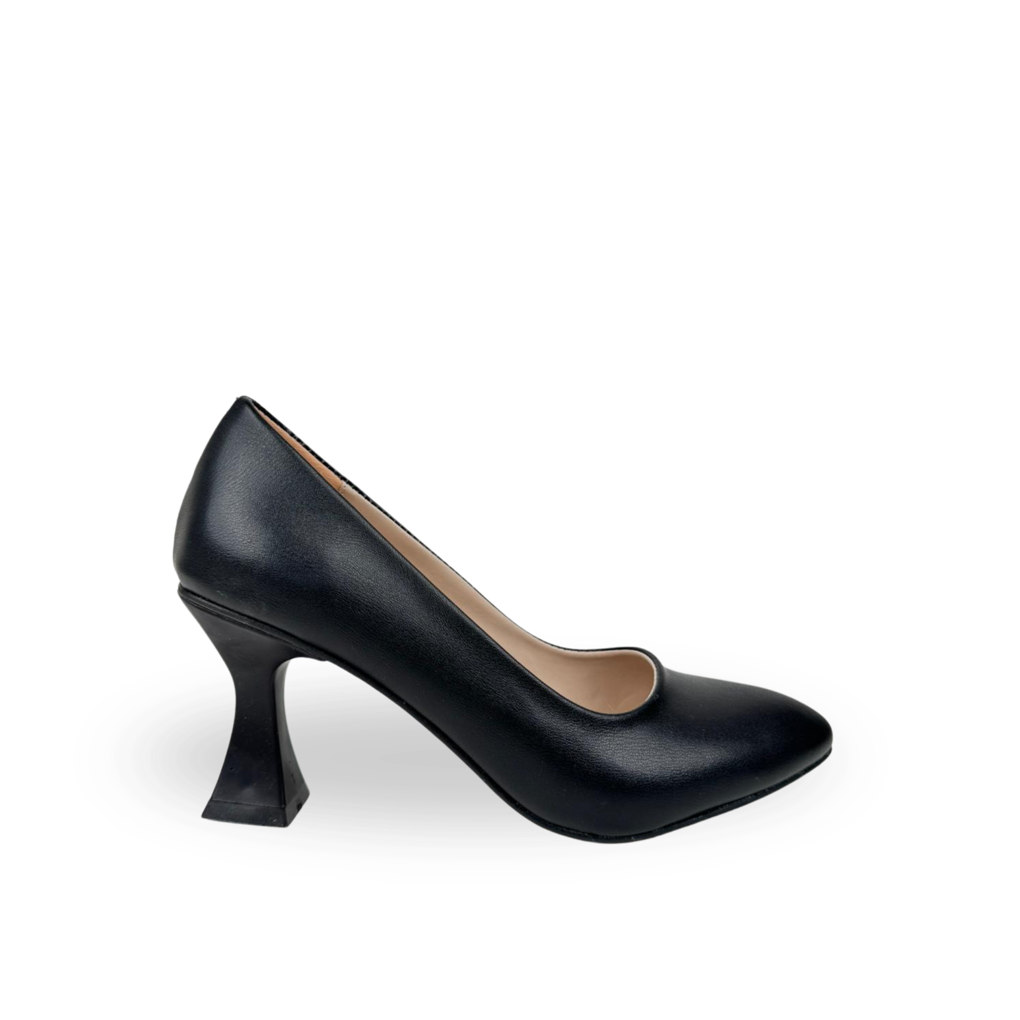Panya Kadın Şampanya Topuk 7 Cm Siyah Deri Klasik Sitiletto