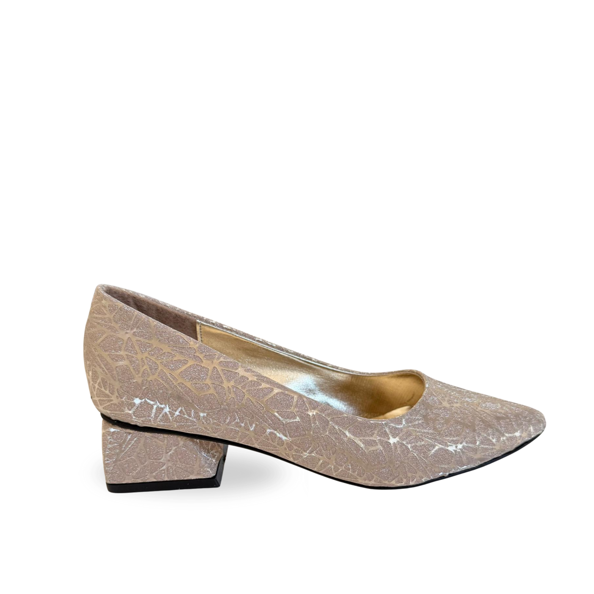 Şimal Kadın Simli 3 cm Kalın Topuklu Ayakkabı Gold