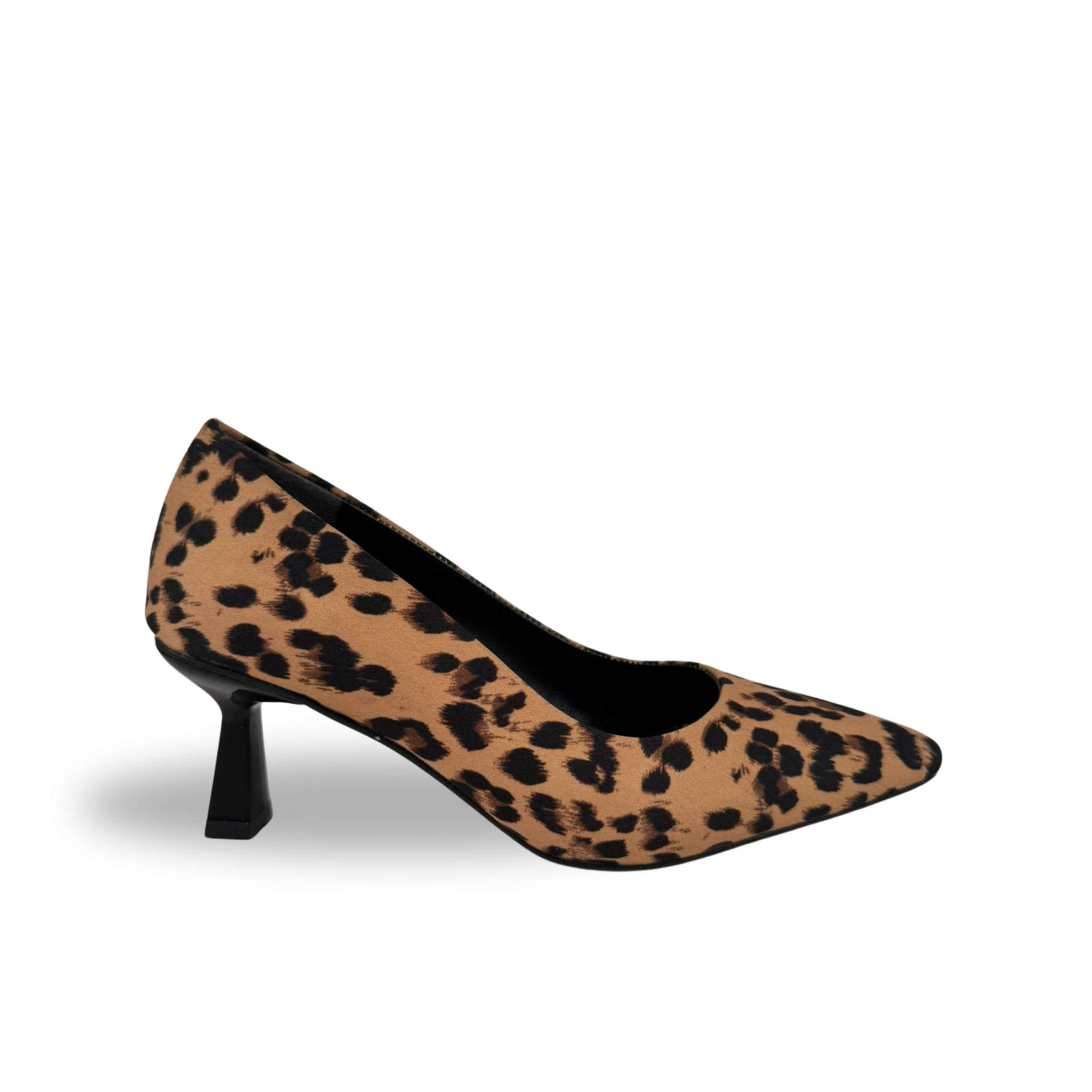Panya Kadın Leopar Siyah Deri 7 Cm Şampanya Topuklu Stiletto