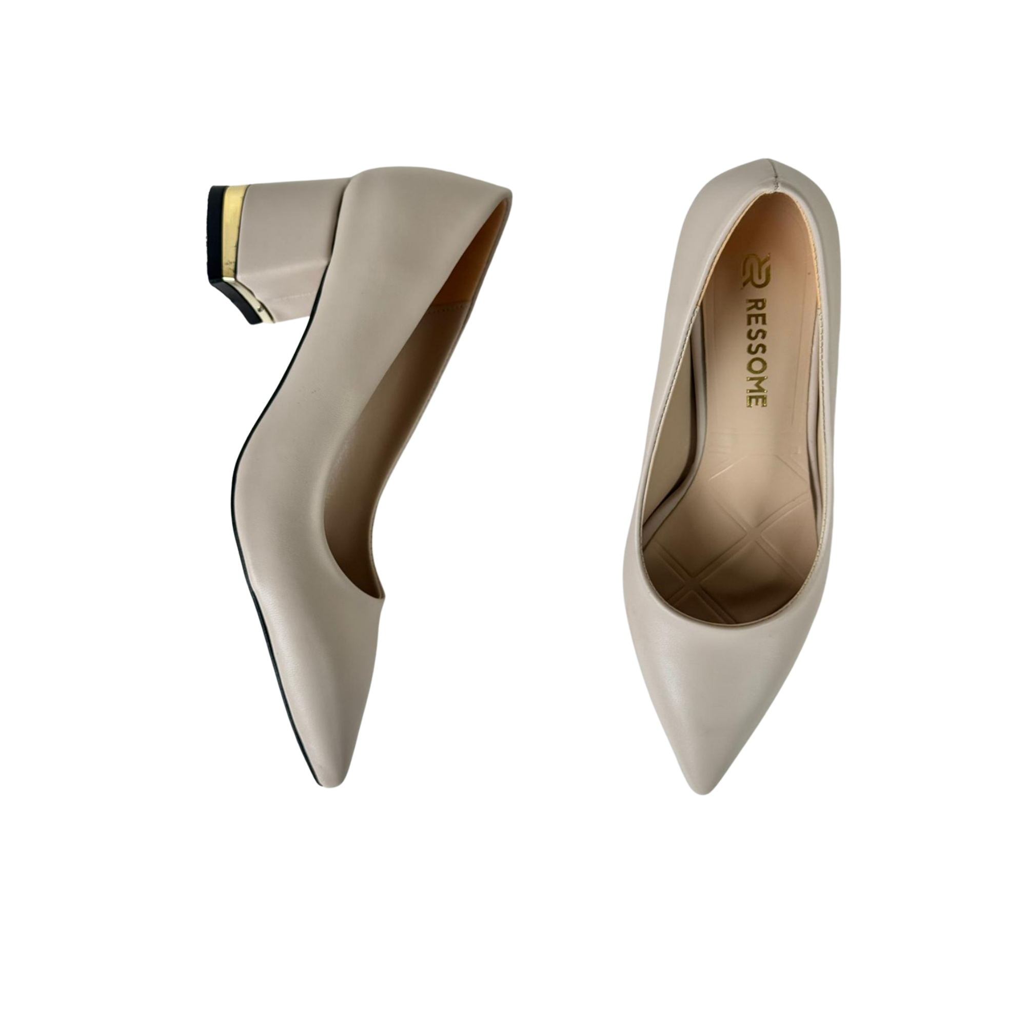 Noır Kadın Bej Deri 5 Cm Kalın Topuklu Ayakkabı