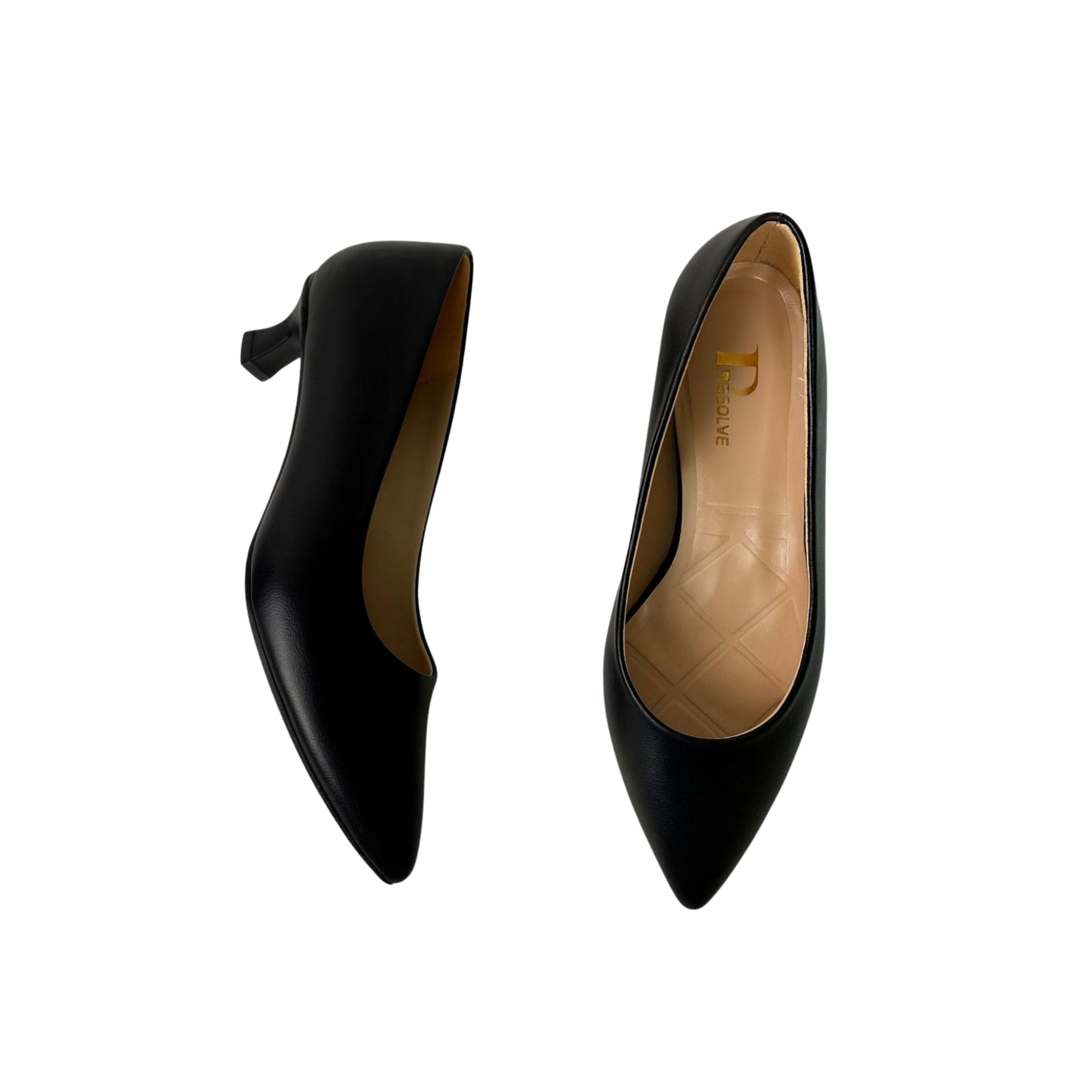 Panya Kadın Siyah Deri 3 Cm Şampanya Mini Topuklu Stiletto