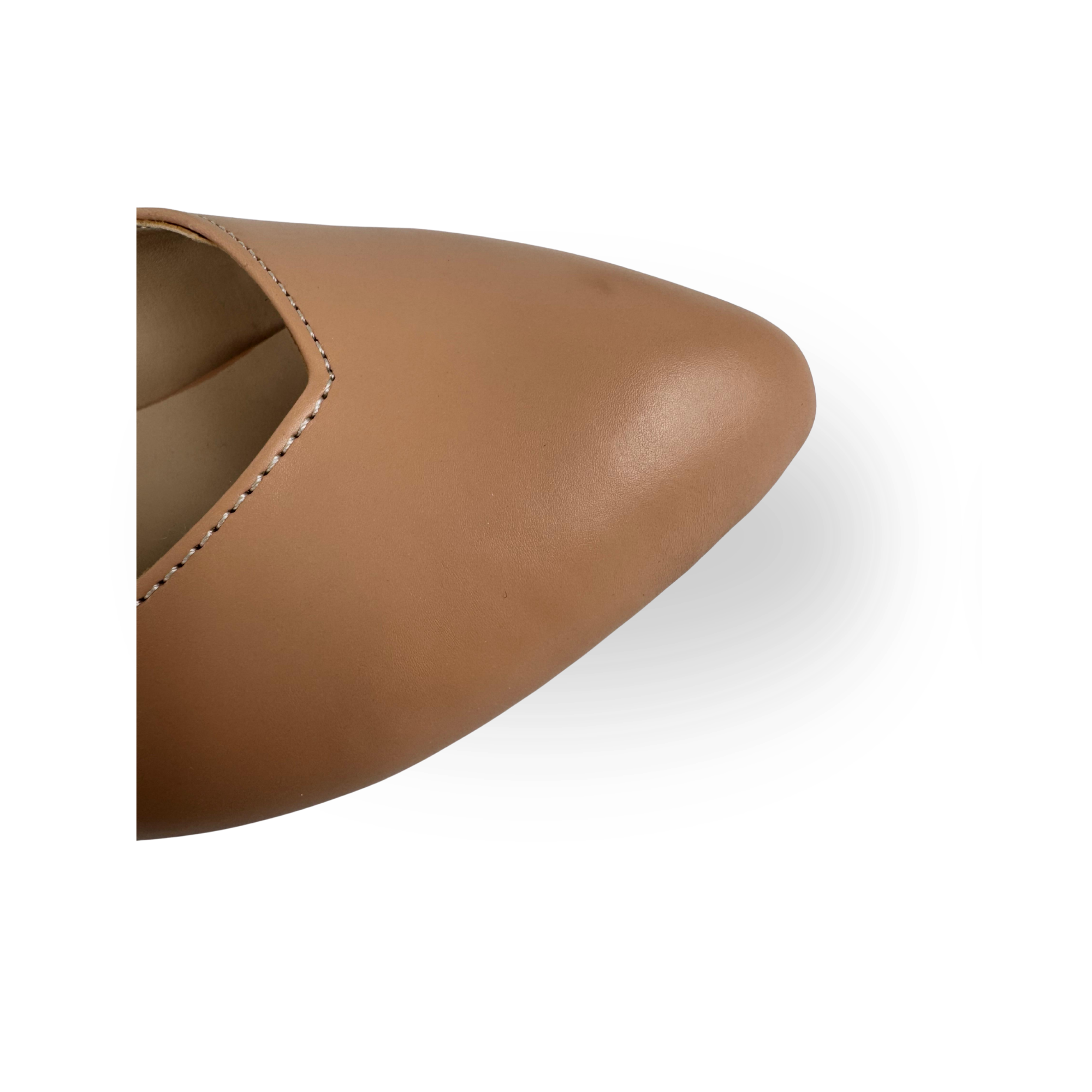 Verde Kadın Arkası Açık Nud Deri 3 Cm Topuklu Klasik Ayakkabı