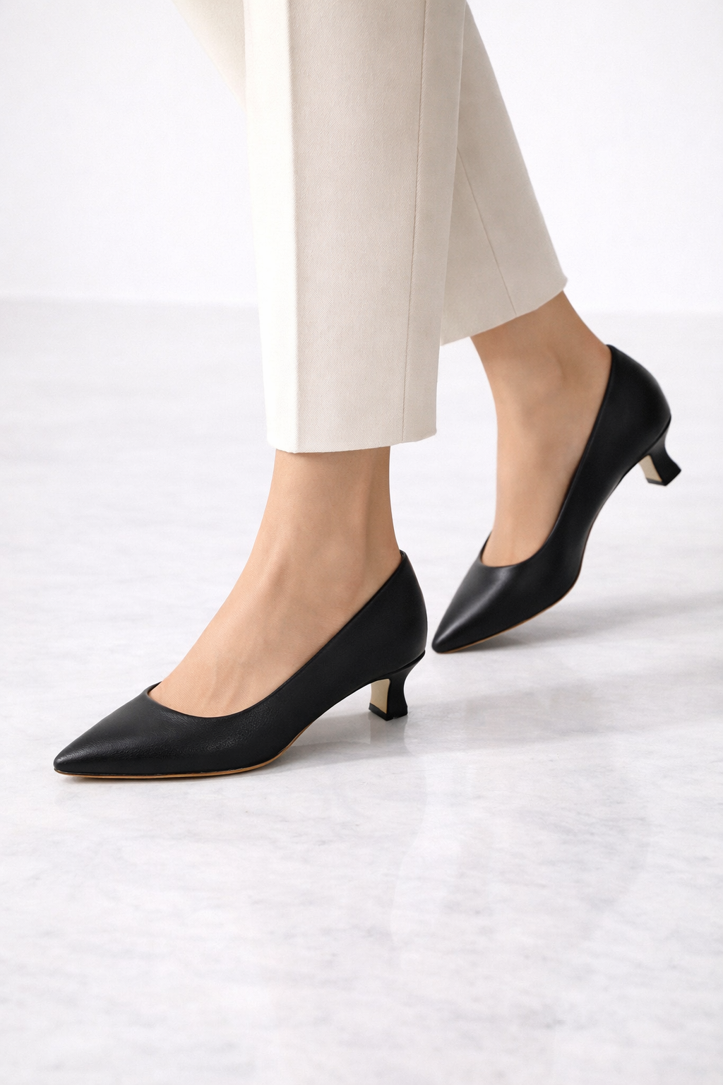 Panya3 Kadın Siyah Deri 3 Cm Şampanya Mini Topuklu Stiletto