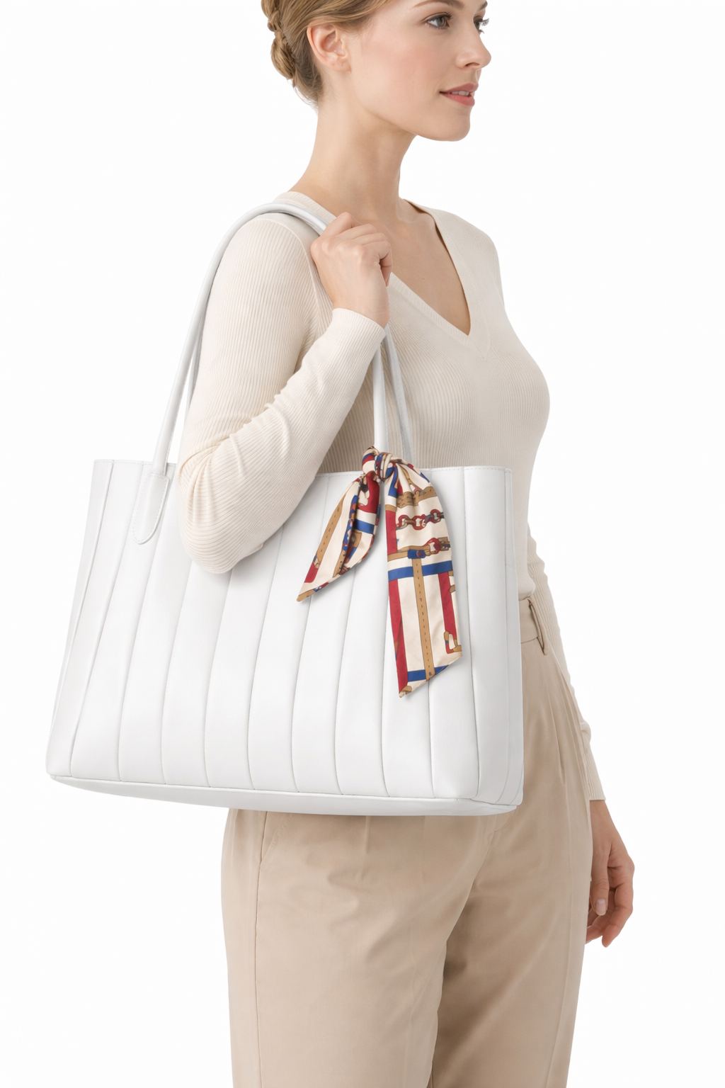 Luna Kadın Beyaz Fularlı Modern Şık Çanta