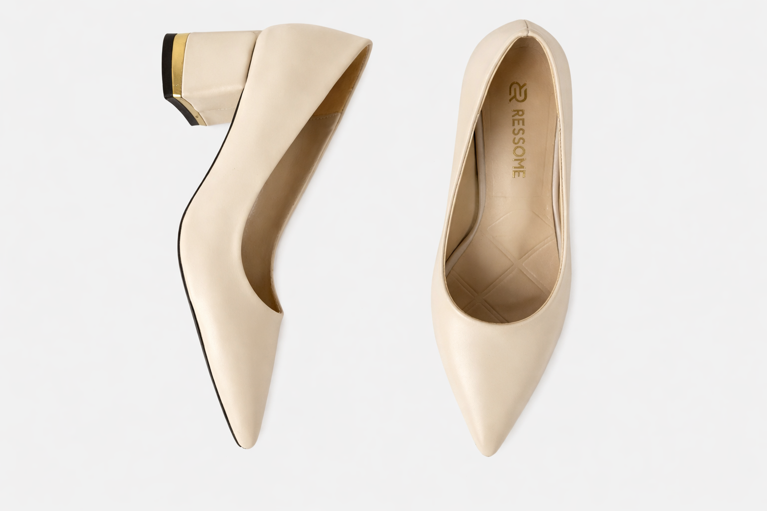 Noır Kadın Bej Deri 5 Cm Kalın Topuklu Ayakkabı