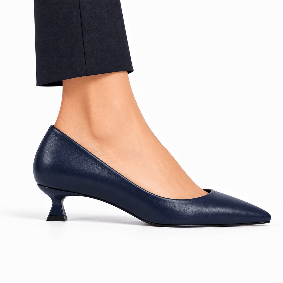 Panya3 Lacivert Deri 3 Cm Şampanya Mini Topuklu Stiletto - Ressome.com