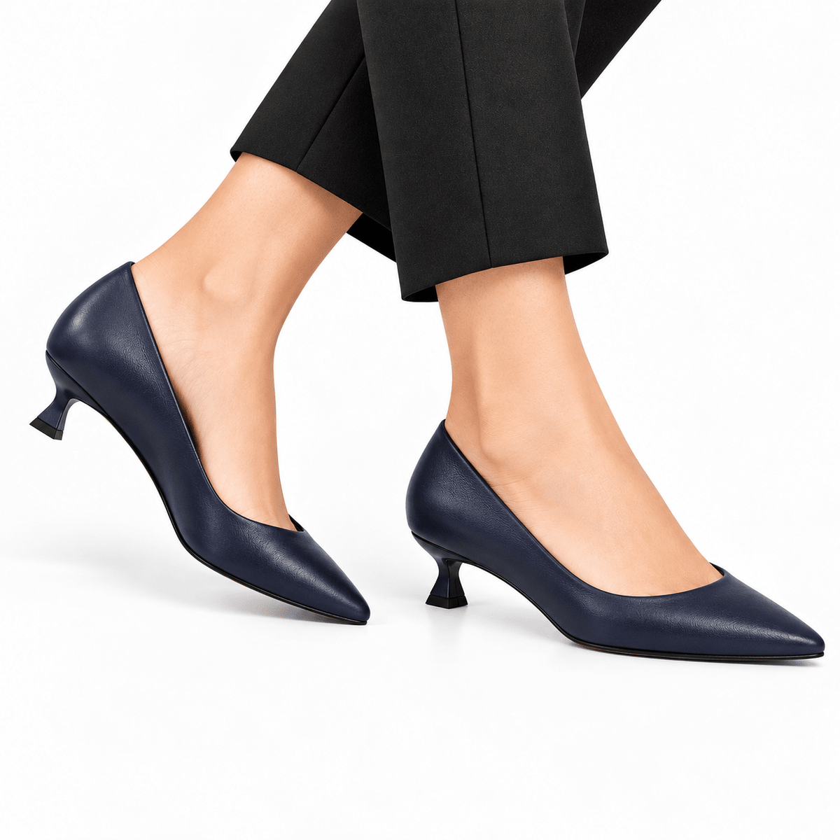 Panya3 Lacivert Deri 3 Cm Şampanya Mini Topuklu Stiletto - Ressome.com