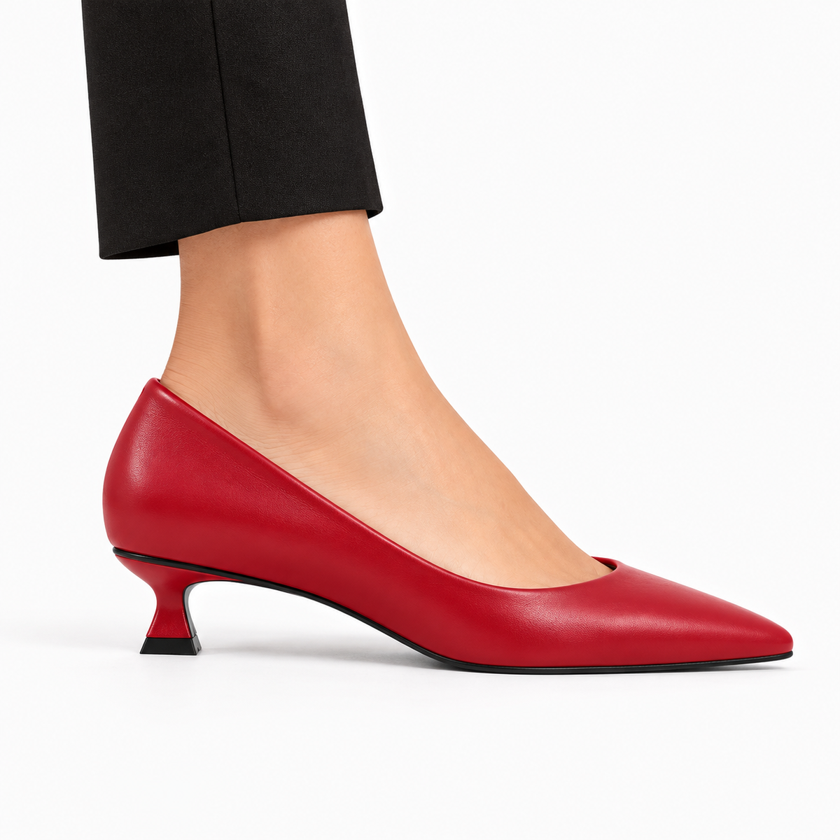 Panya3 Kırmızı Deri 3 Cm Şampanya Mini Topuklu Stiletto
