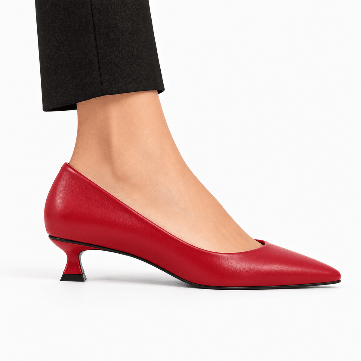 Panya3 Kırmızı Deri 3 Cm Şampanya Mini Topuklu Stiletto - RESSOME kadın ayakkabı