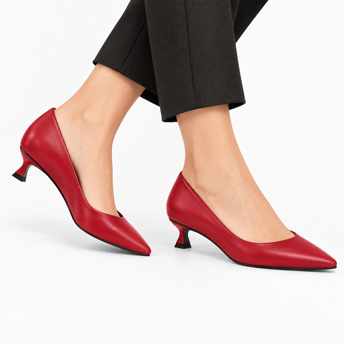 Panya3 Kırmızı Deri 3 Cm Şampanya Mini Topuklu Stiletto - RESSOME kadın ayakkabı