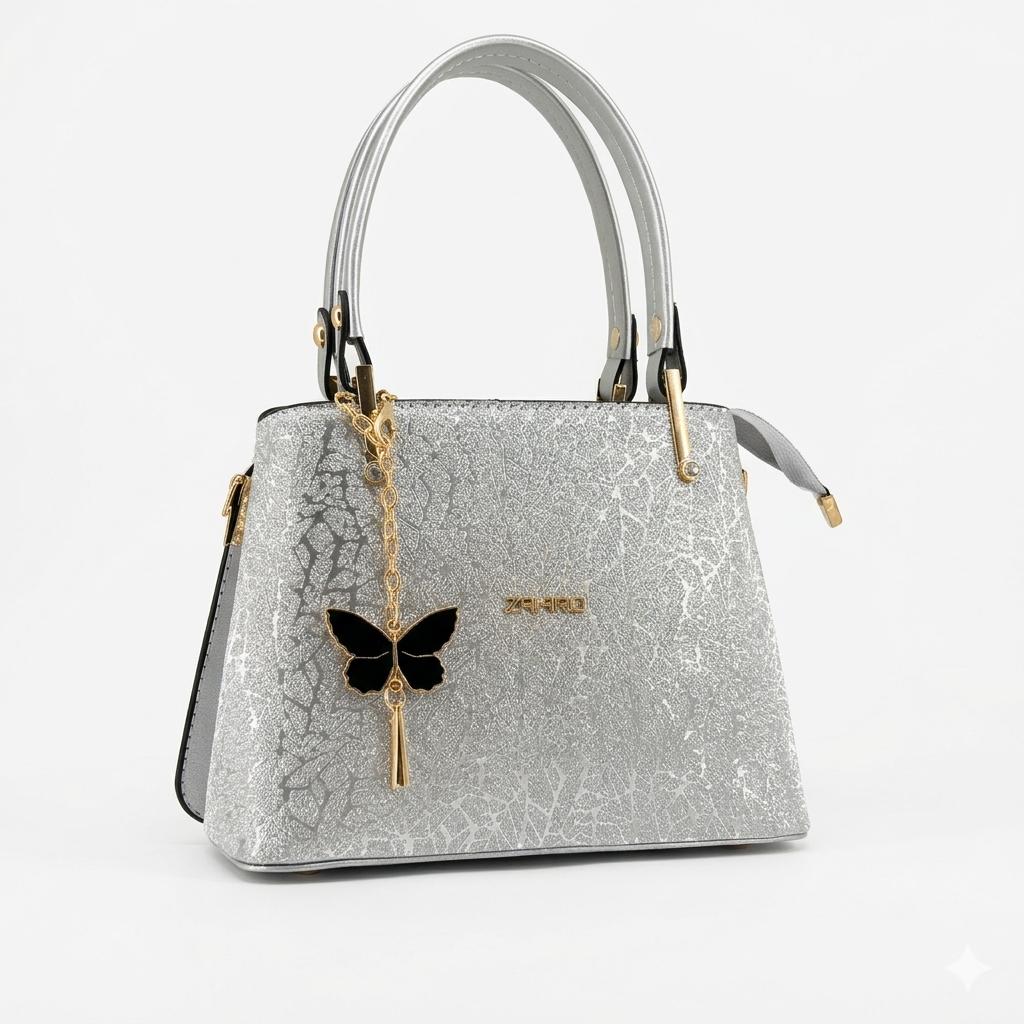 Kadın Diva Simli Charmlı Abiye Gümüş Çanta