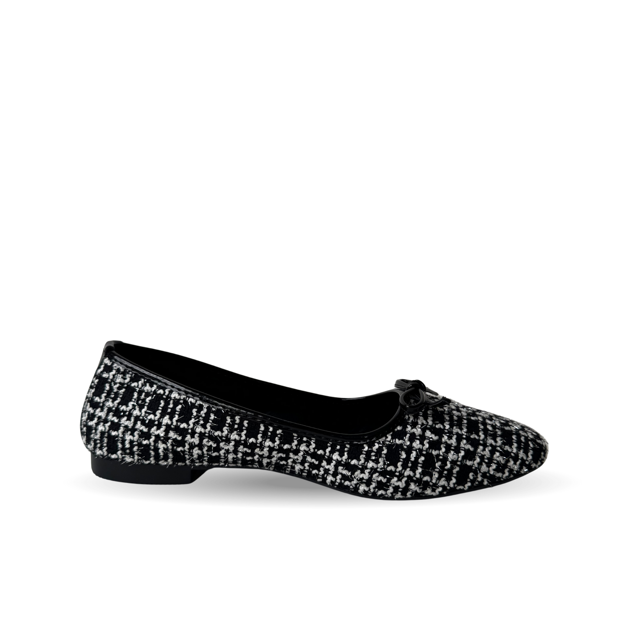 Kadın Gift Model Fiyonklu Ekose Desenli Kumaş Babet Siyah