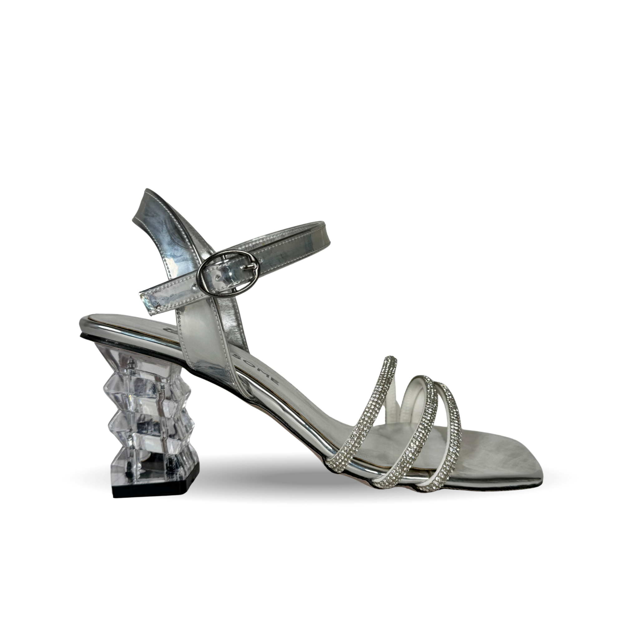 Lara Gümüş Kadın Üç Taşlı 7 Cm Şeffaf Topuk Abiye Ayakkabı