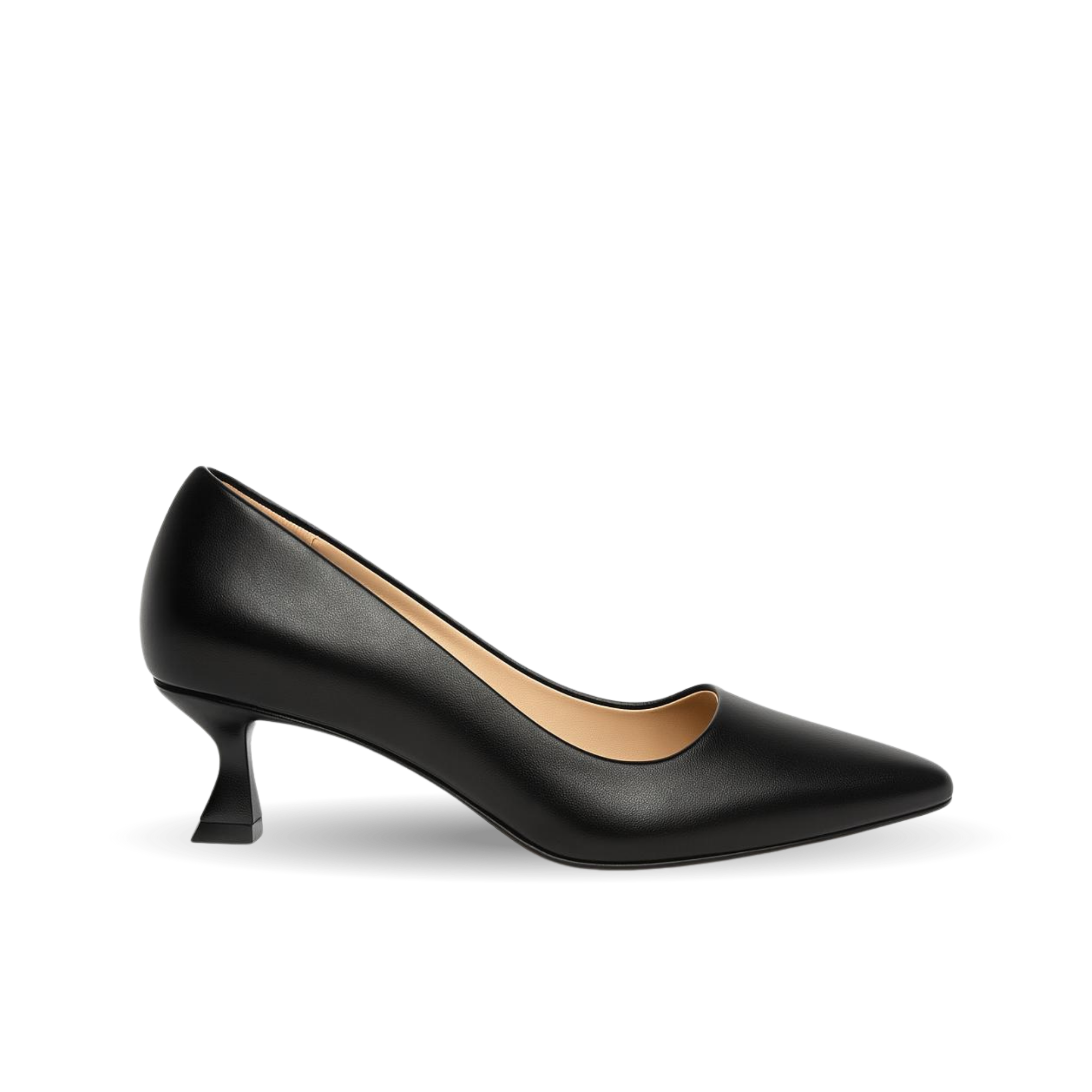 Panya Kadın Siyah Deri 3 Cm Şampanya Mini Topuklu Stiletto