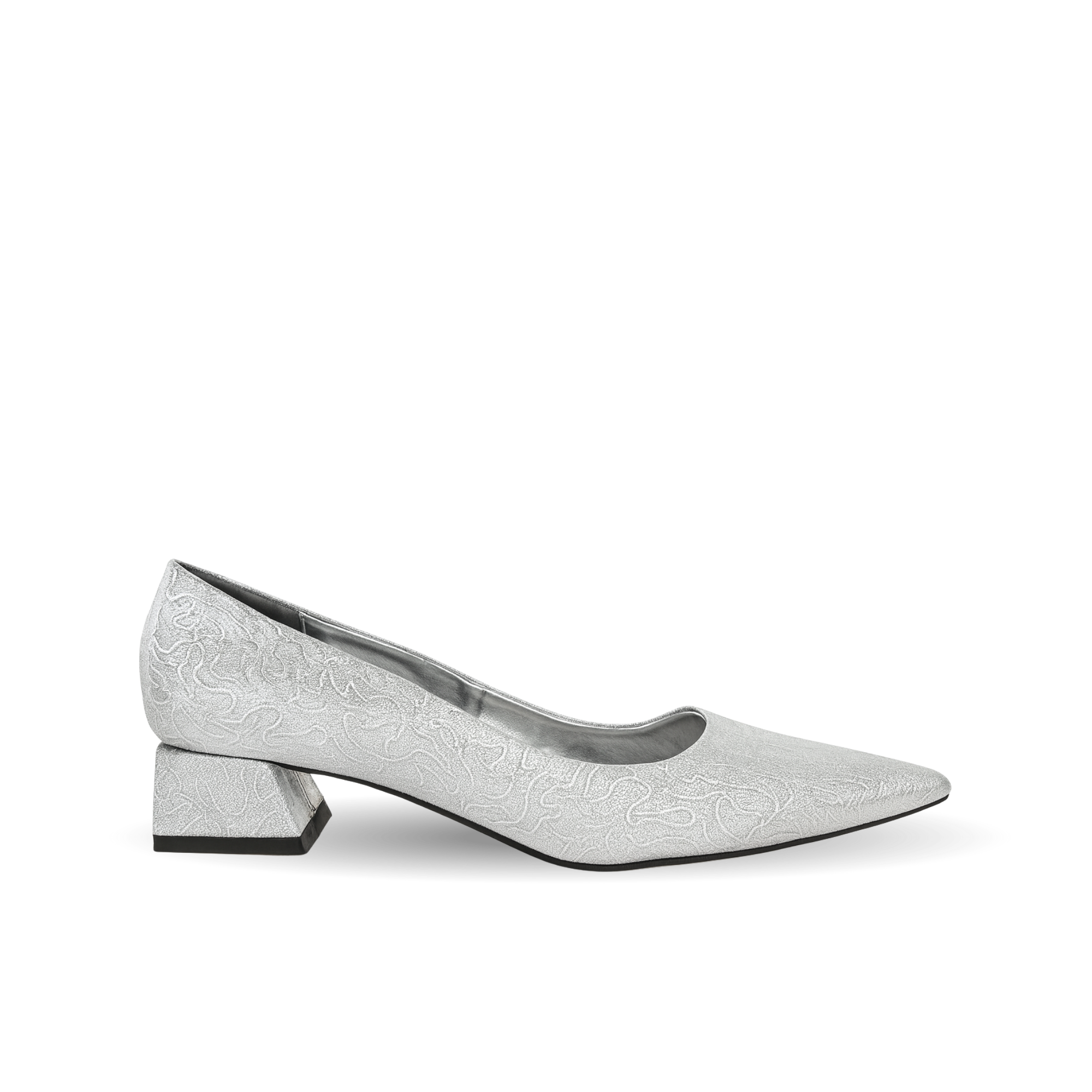 Şimal Kadın Simli 3 cm Kalın Topuklu Ayakkabı Gümüş