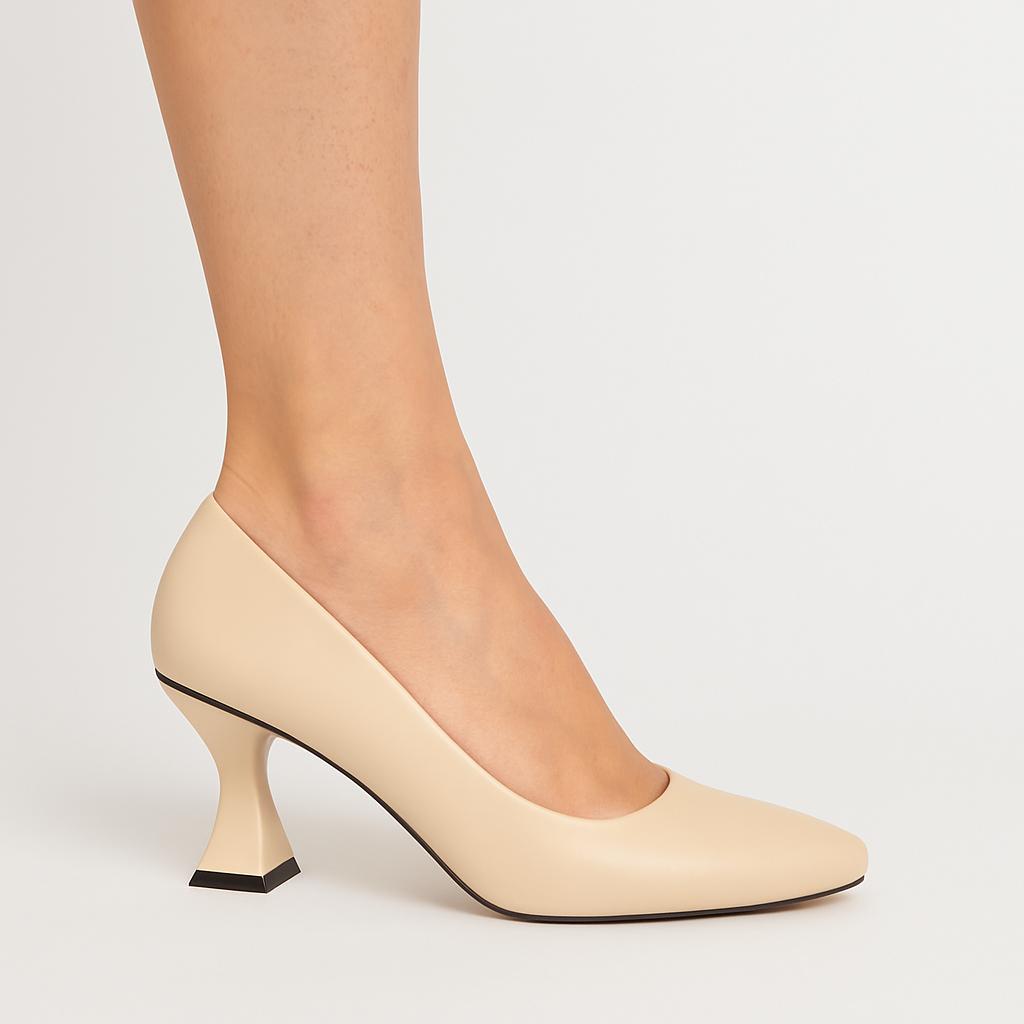 Panya Kadın Bej Deri 7 Cm Şampanya Topuklu Stiletto