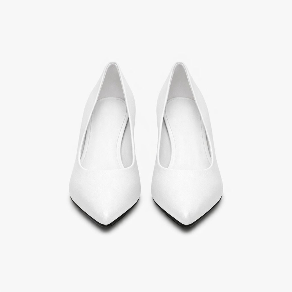Panya3 Kadın Beyaz Deri 3 Cm Şampanya Mini Topuklu Stiletto