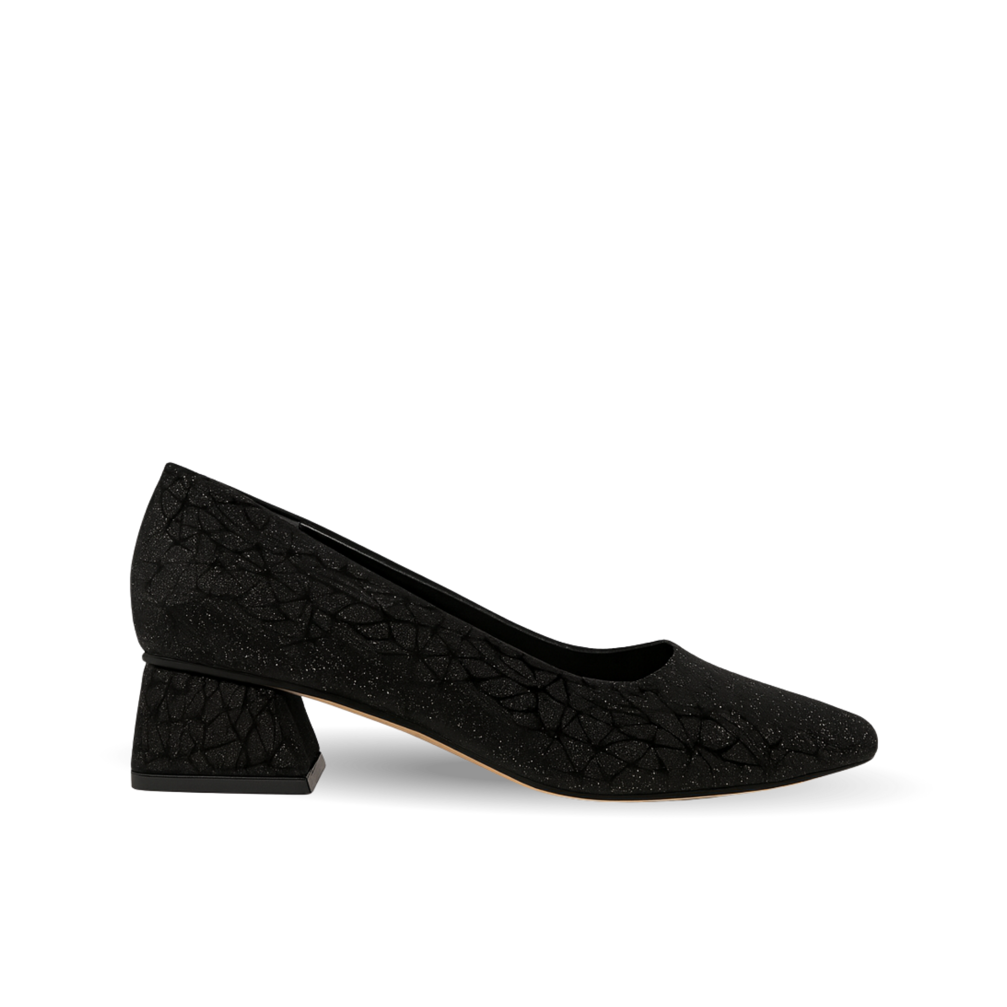 Şimal Kadın Simli 3 cm Kalın Topuklu Ayakkabı Desenli Siyah