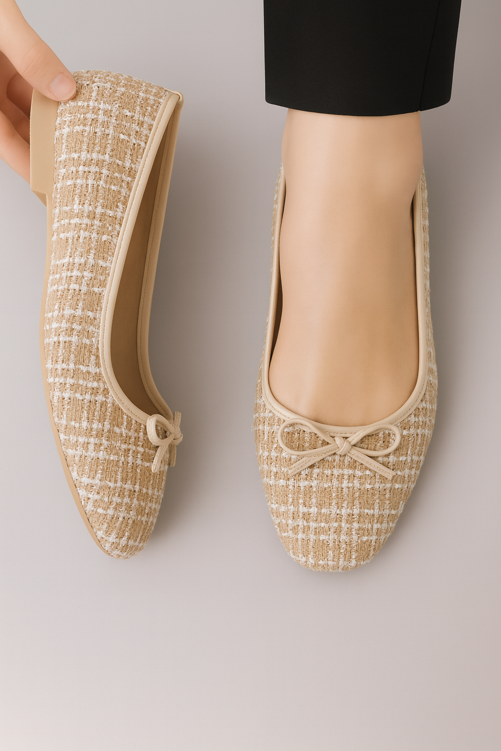 Kadın Gift Model Fiyonklu Ekose Kumaş Babet Krem