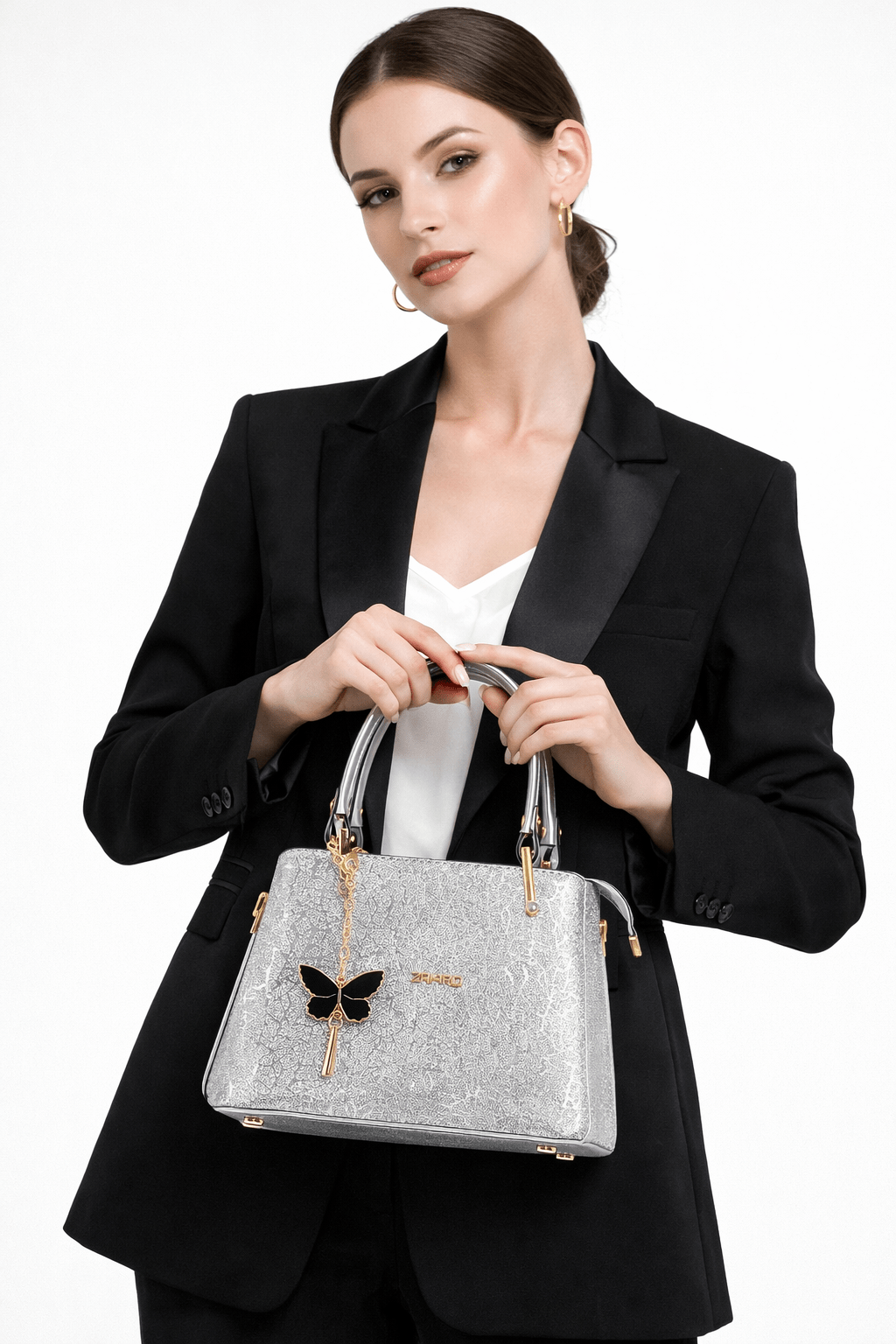 Kadın Diva Simli Charmlı Abiye Gümüş Çanta - Ressome.com