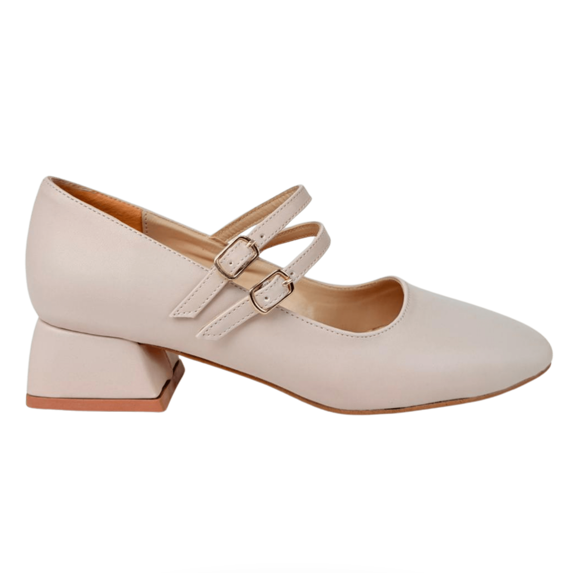 Lena Sky Kadın 3 cm Düşük topuklu Retro Mat Bej - Ressome.com