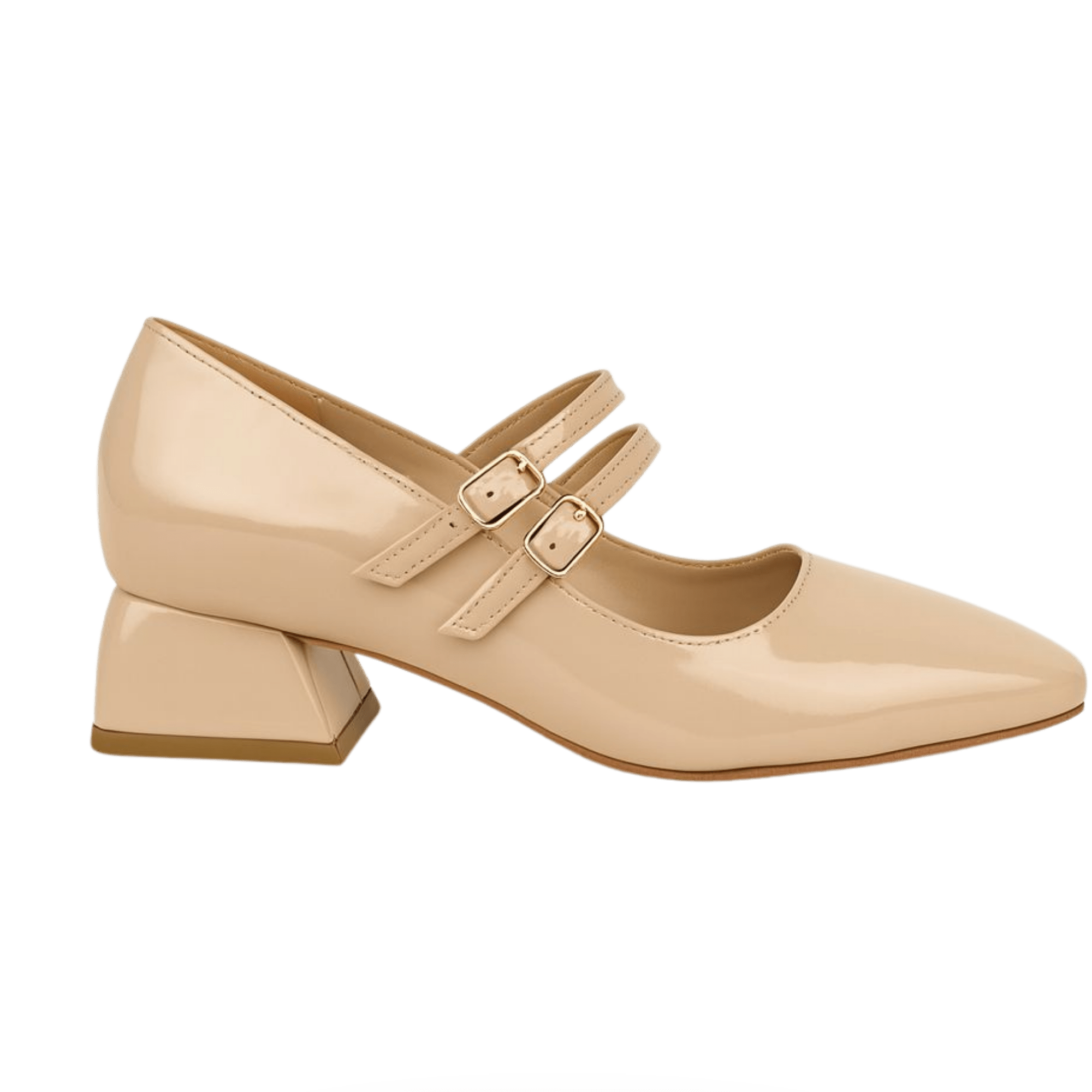 Lena Sky Kadın 3 cm Düşük topuklu Retro Rugan Bej - Ressome.com