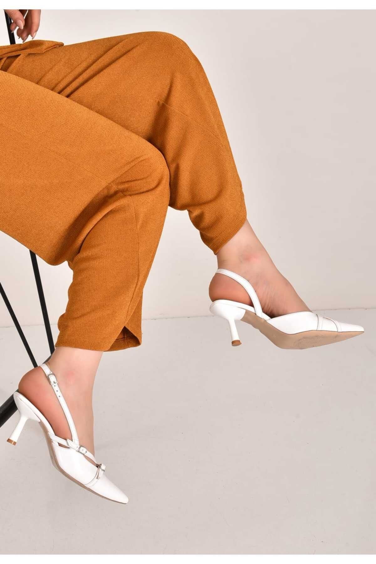 Mary Model Bantlı Kemerli Stiletto Beyaz - Ressome.com