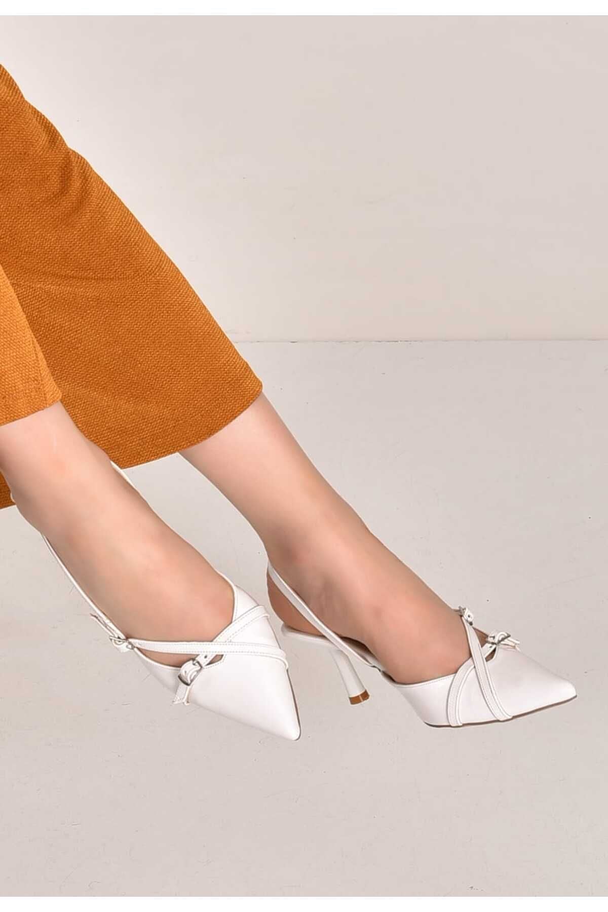 Mary Model Bantlı Kemerli Stiletto Beyaz - Ressome.com