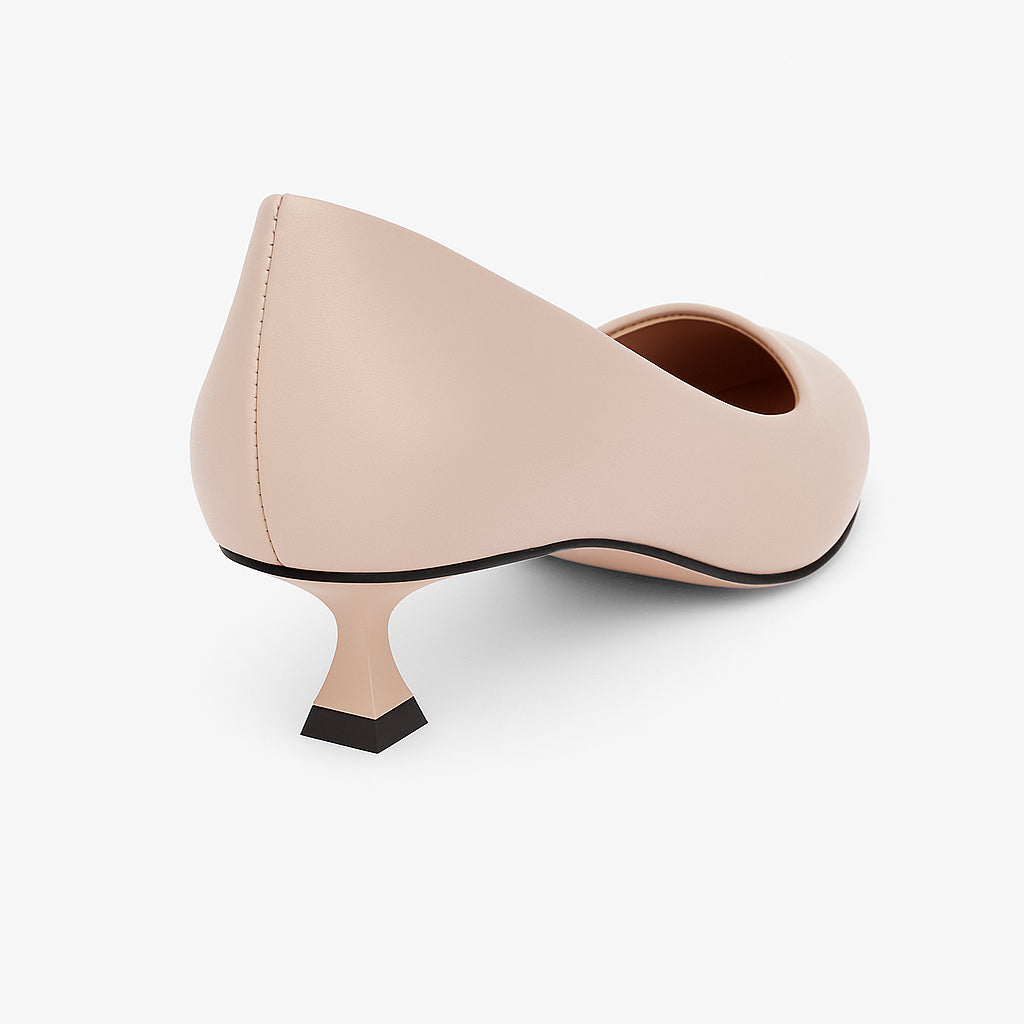 Panya3 Kadın Bej Deri 3 Cm Şampanya Mini Topuklu Stiletto