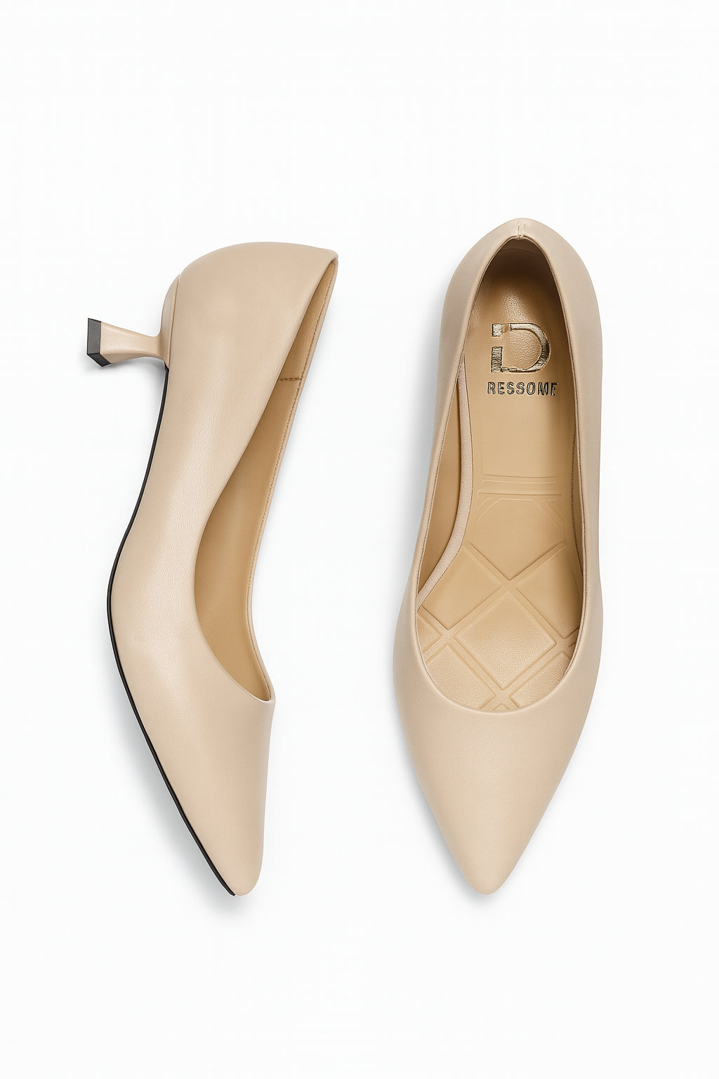 Panya3 Kadın Bej Deri 3 Cm Şampanya Mini Topuklu Stiletto