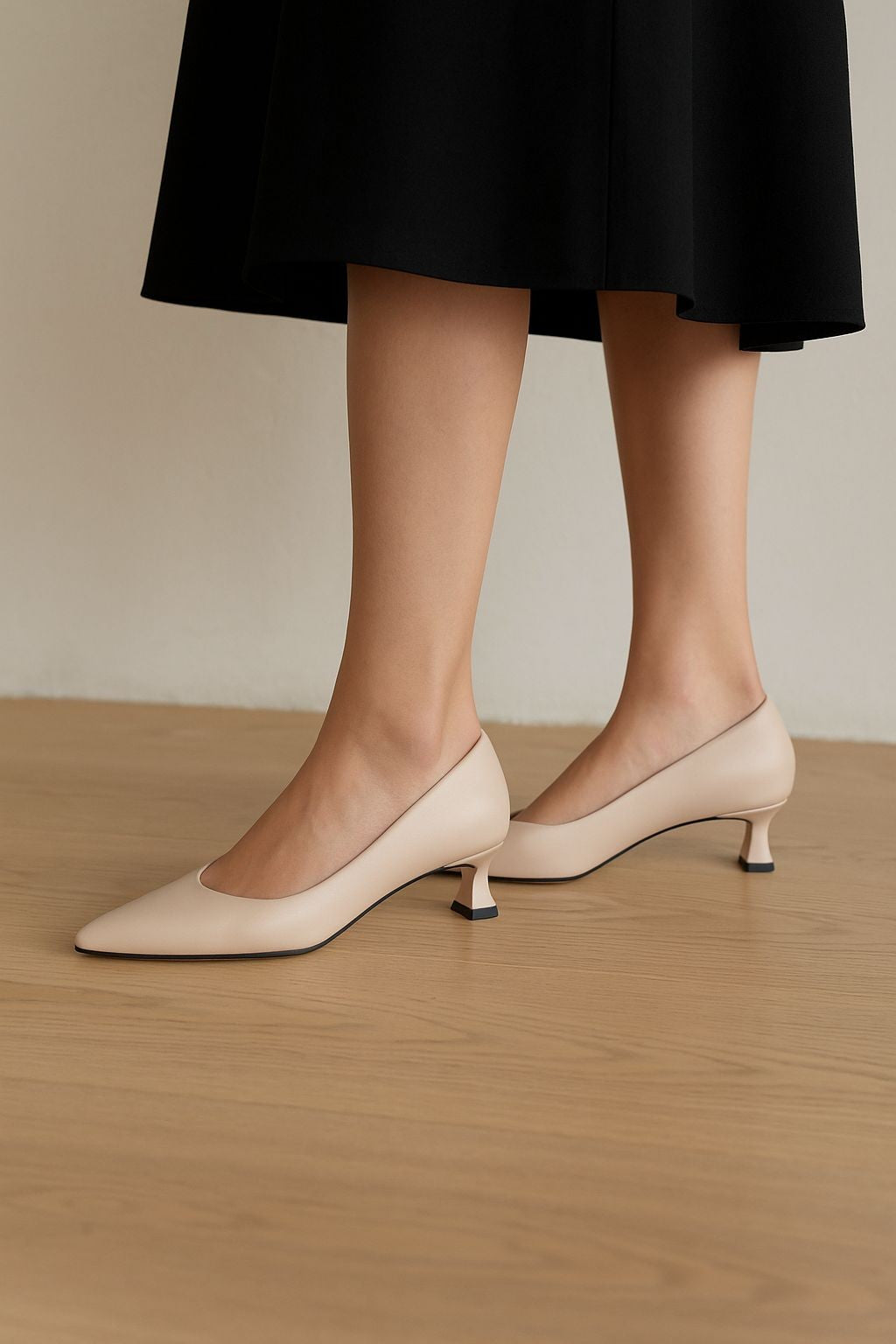 Panya Kadın Bej Deri 3 Cm Şampanya Mini Topuklu Stiletto