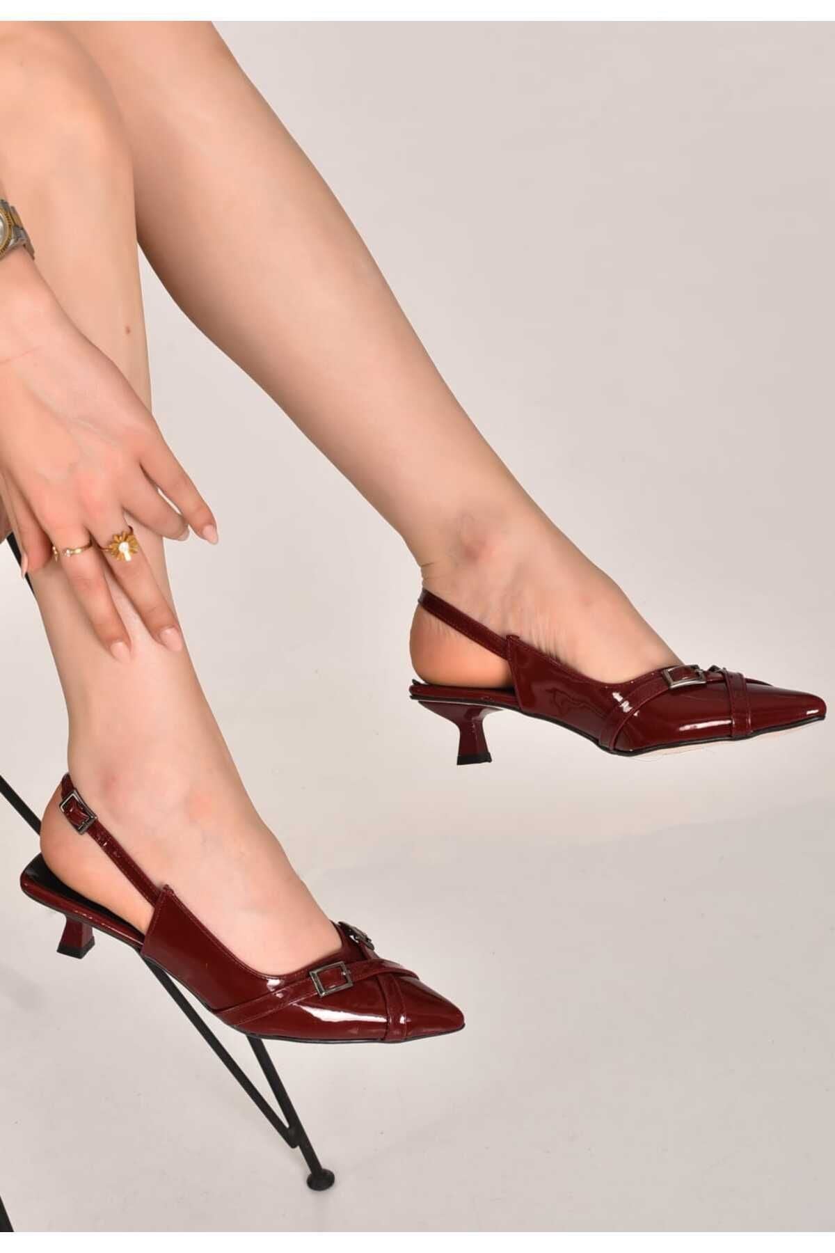 Sofia Bordo Mini Topuk Açık Ayarlanabilir Topuklu Ayakkabı