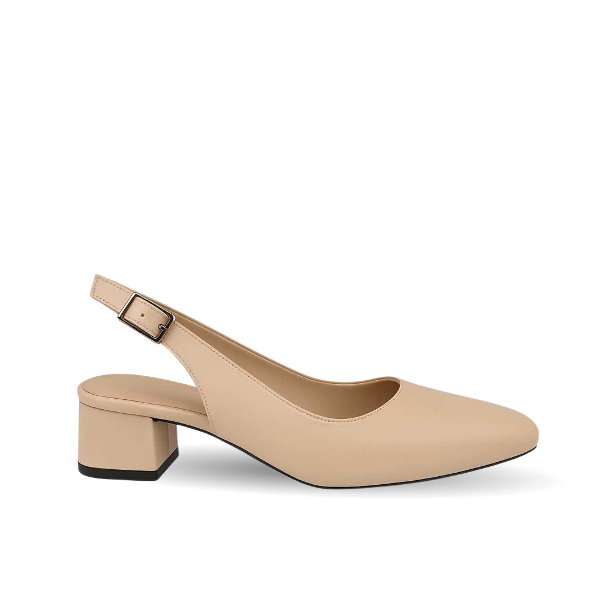 Verde Kadın Bej Arkası Açık Deri 3 Cm Topuklu Rahat Klasik Ayakkabı