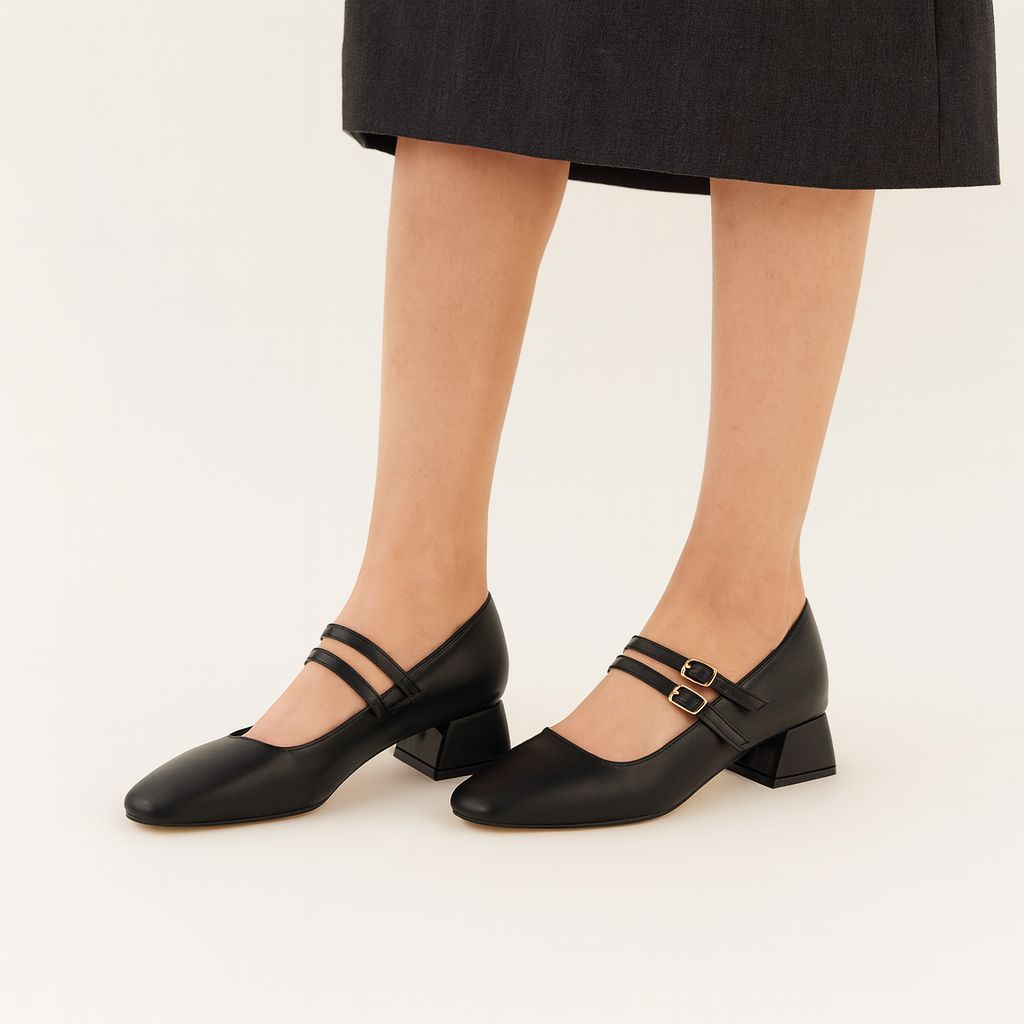 Lena Sky Kadın 3 cm Düşük topuklu Retro Mat Siyah