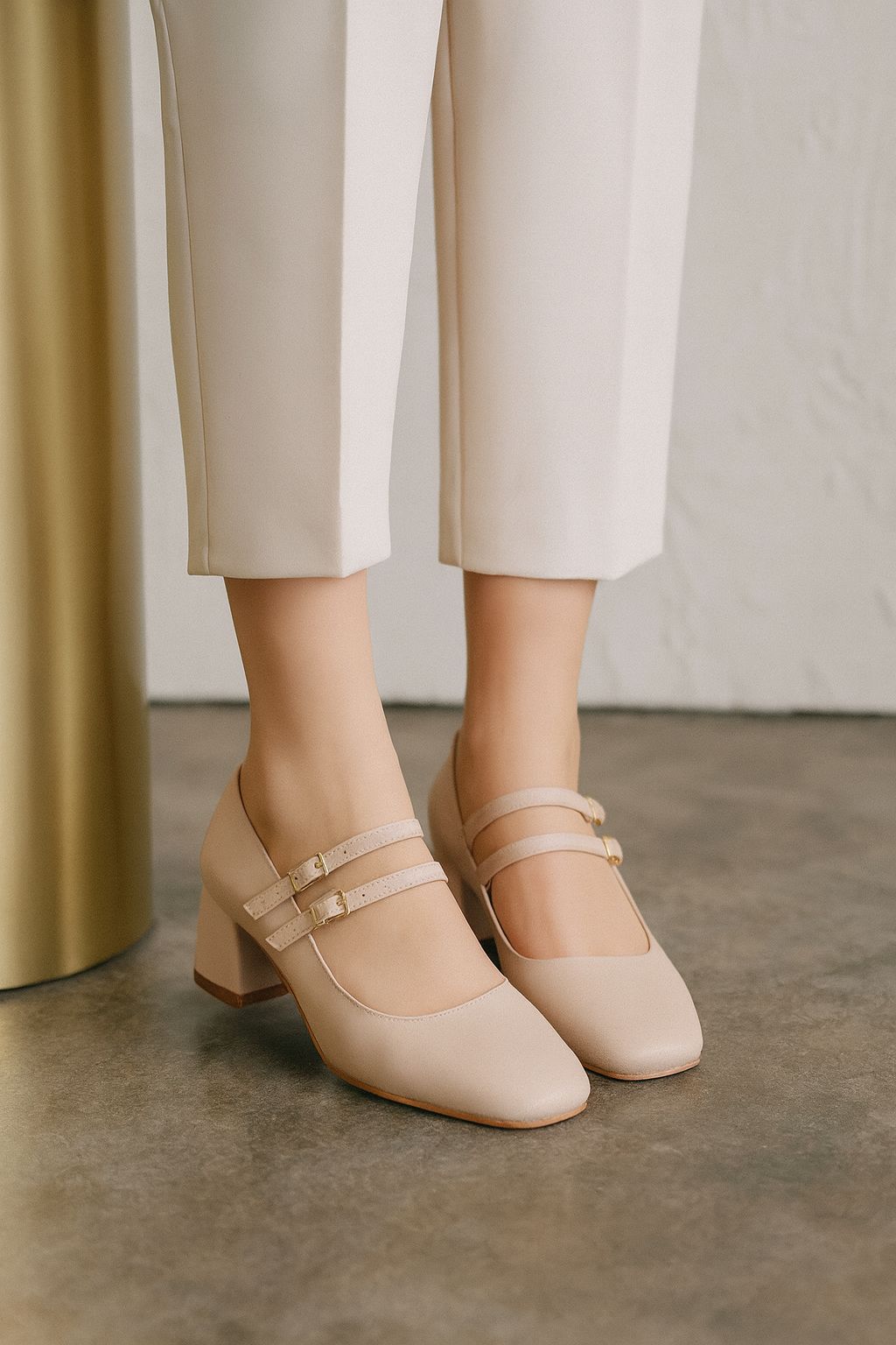 Lena Sky Kadın 3 cm Düşük topuklu Retro Mat Bej